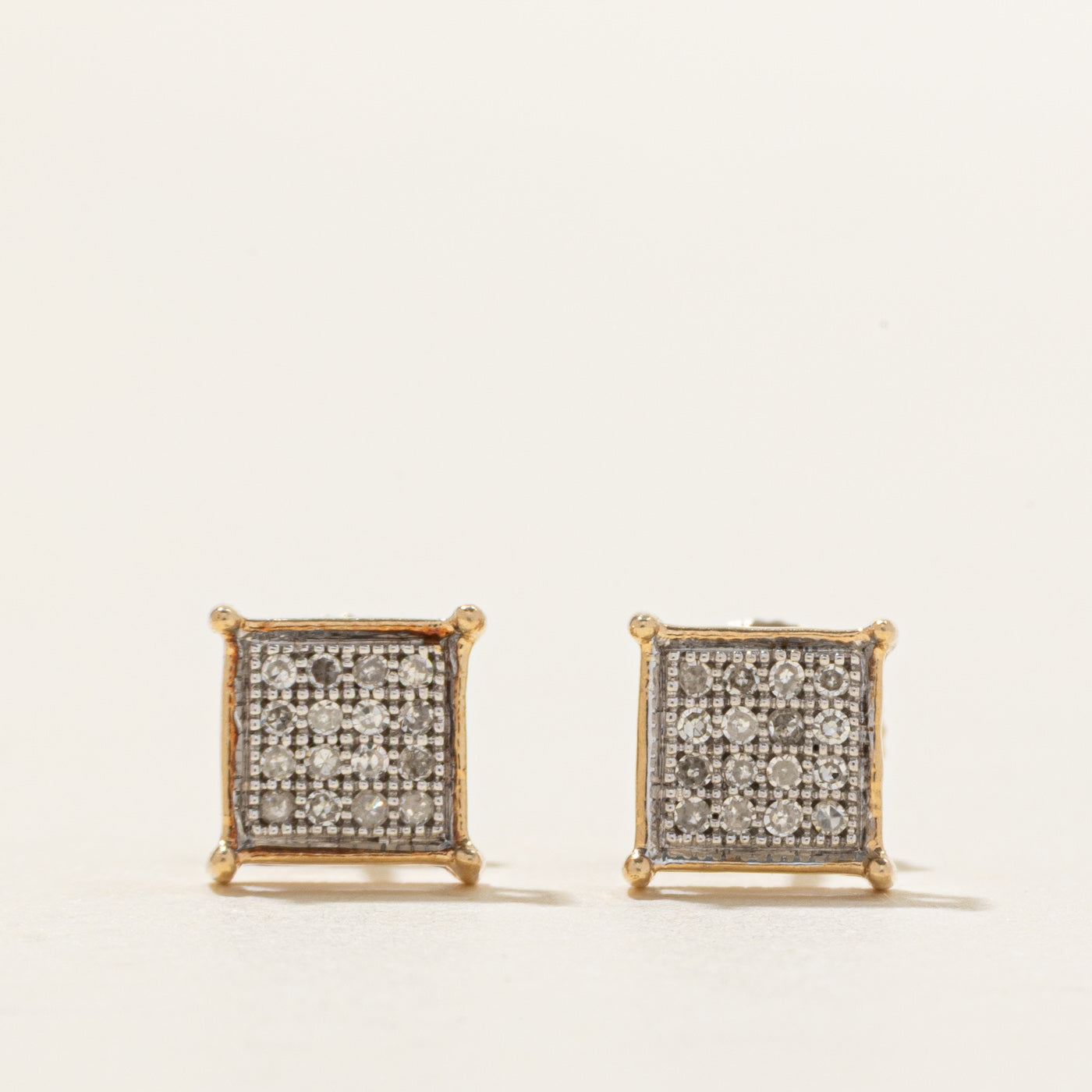 Diamond Square Cluster Stud Earrings
