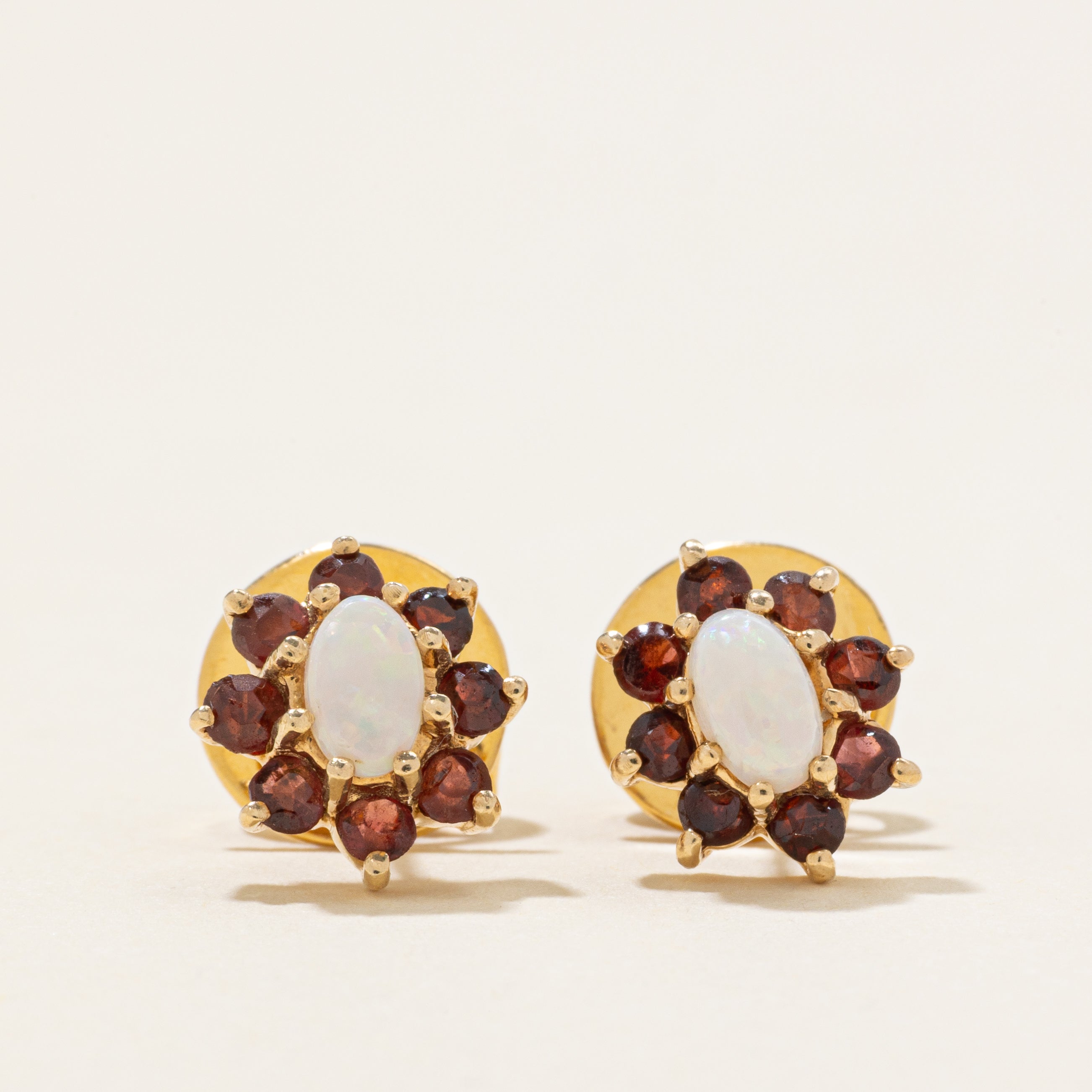 Opal & Garnet Petal Halo Stud Earrings