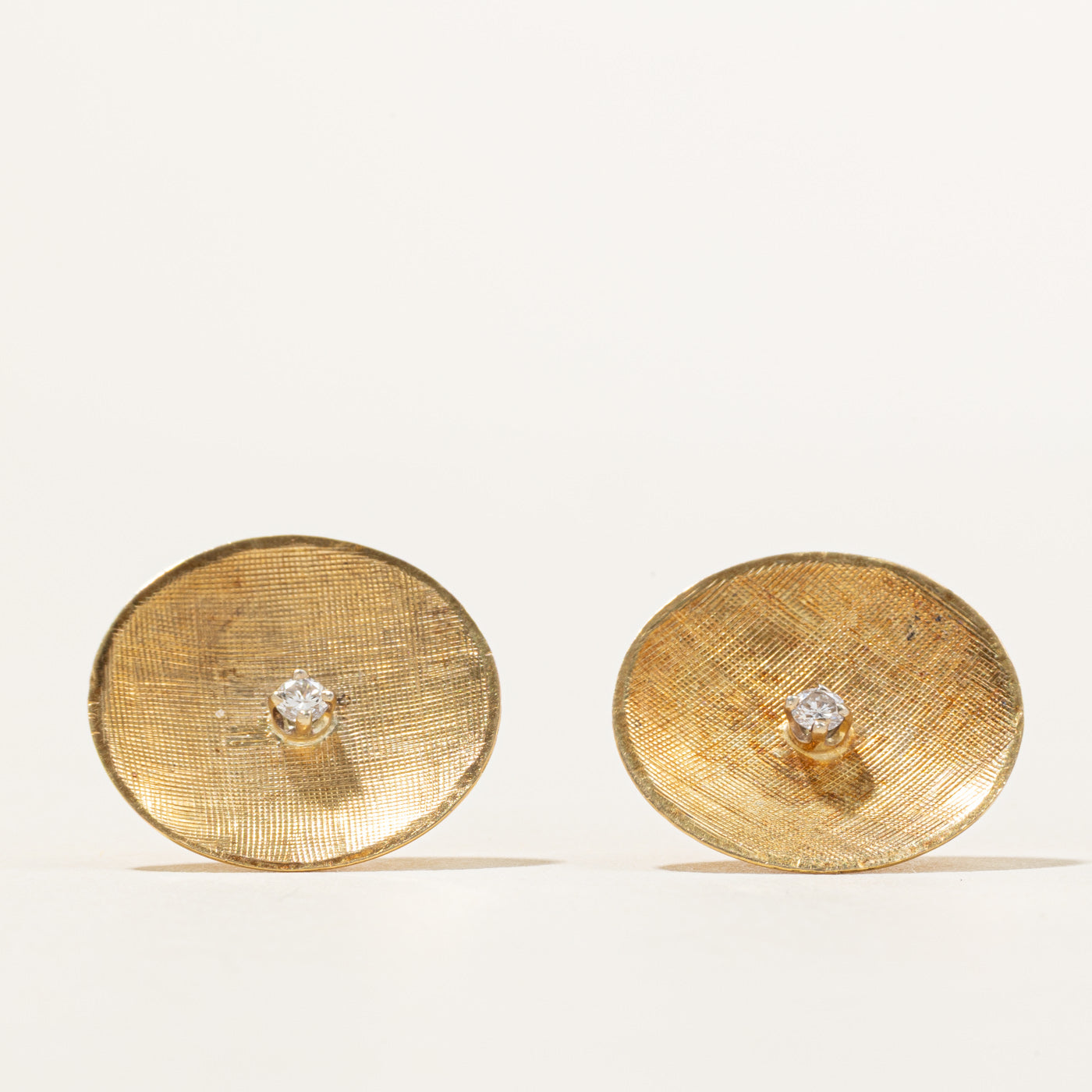 Diamond Concave Disc Stud Earrings