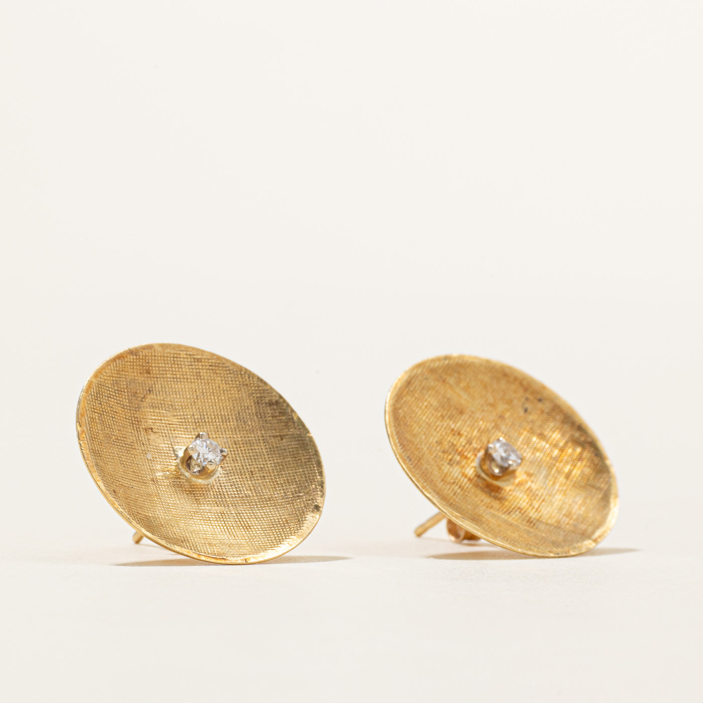 Diamond Concave Disc Stud Earrings