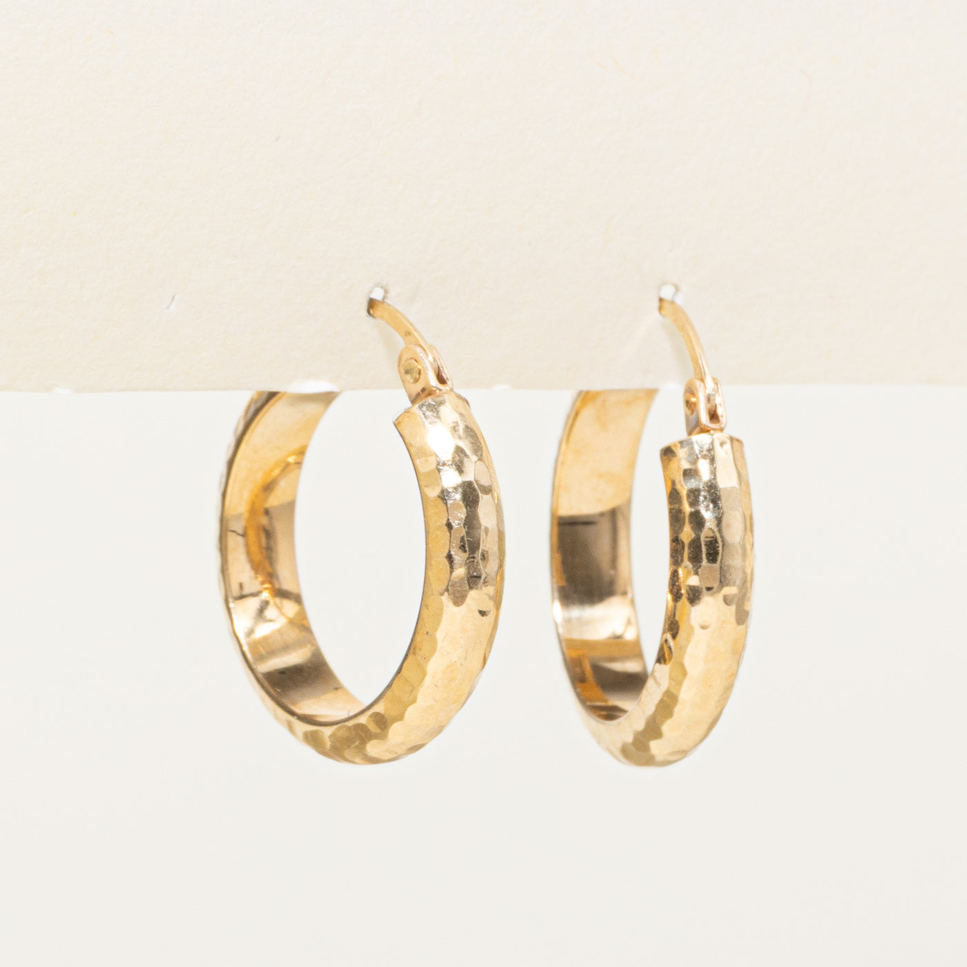 14k Yellow Gold Hammered Hoop Earrings