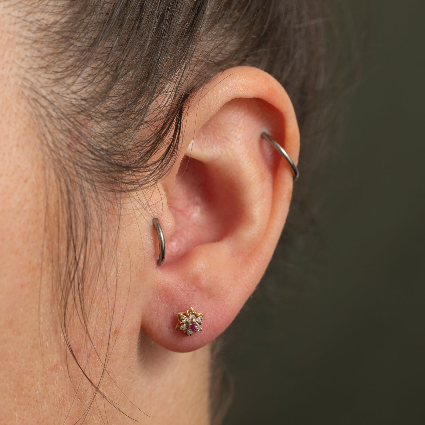 Ruby & Diamond Daisy Stud Earrings