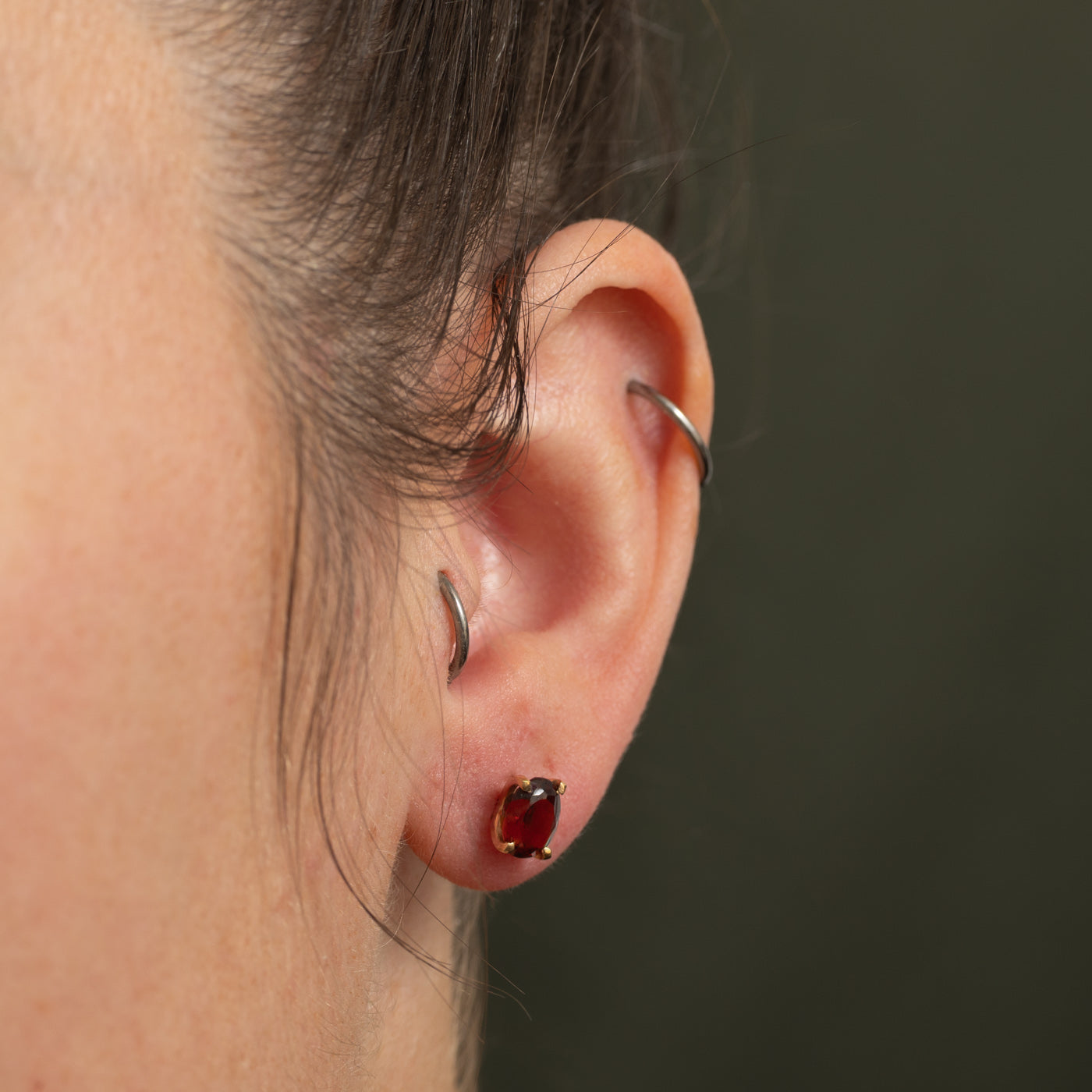 Solitaire Garnet Stud Earrings