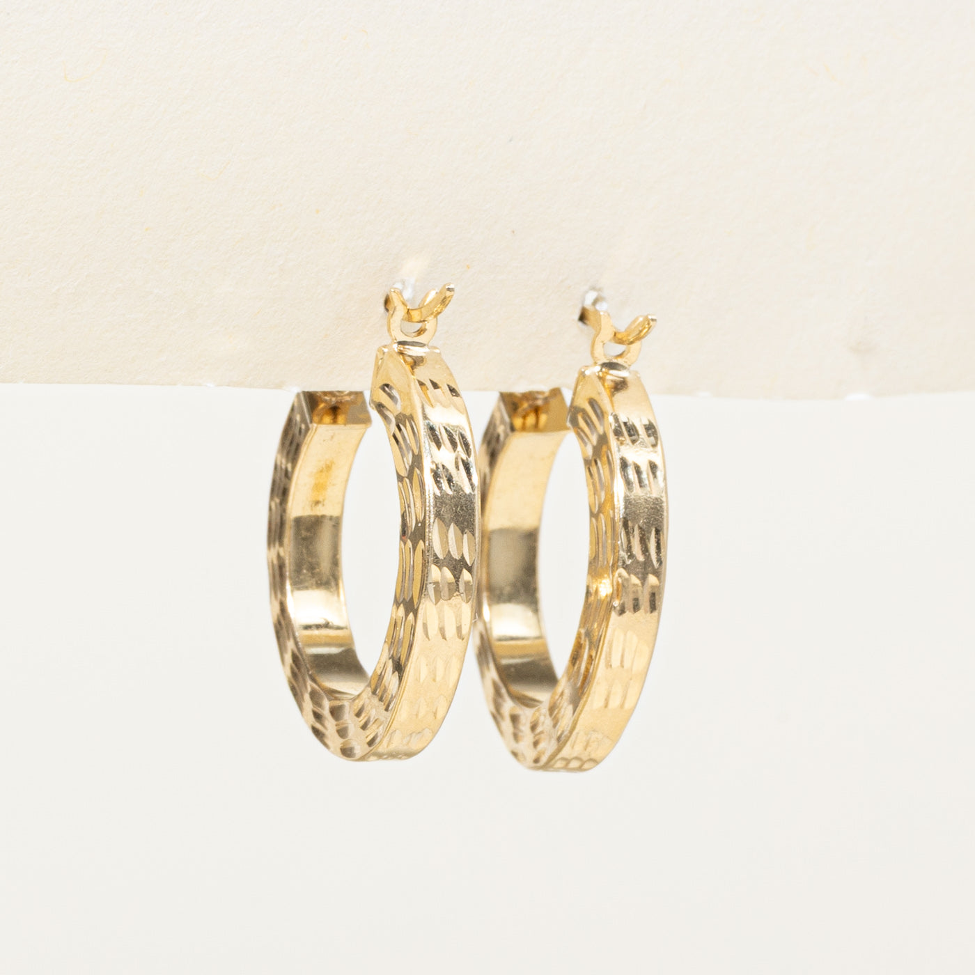 14k Yellow Gold Textured Hoop Earrings