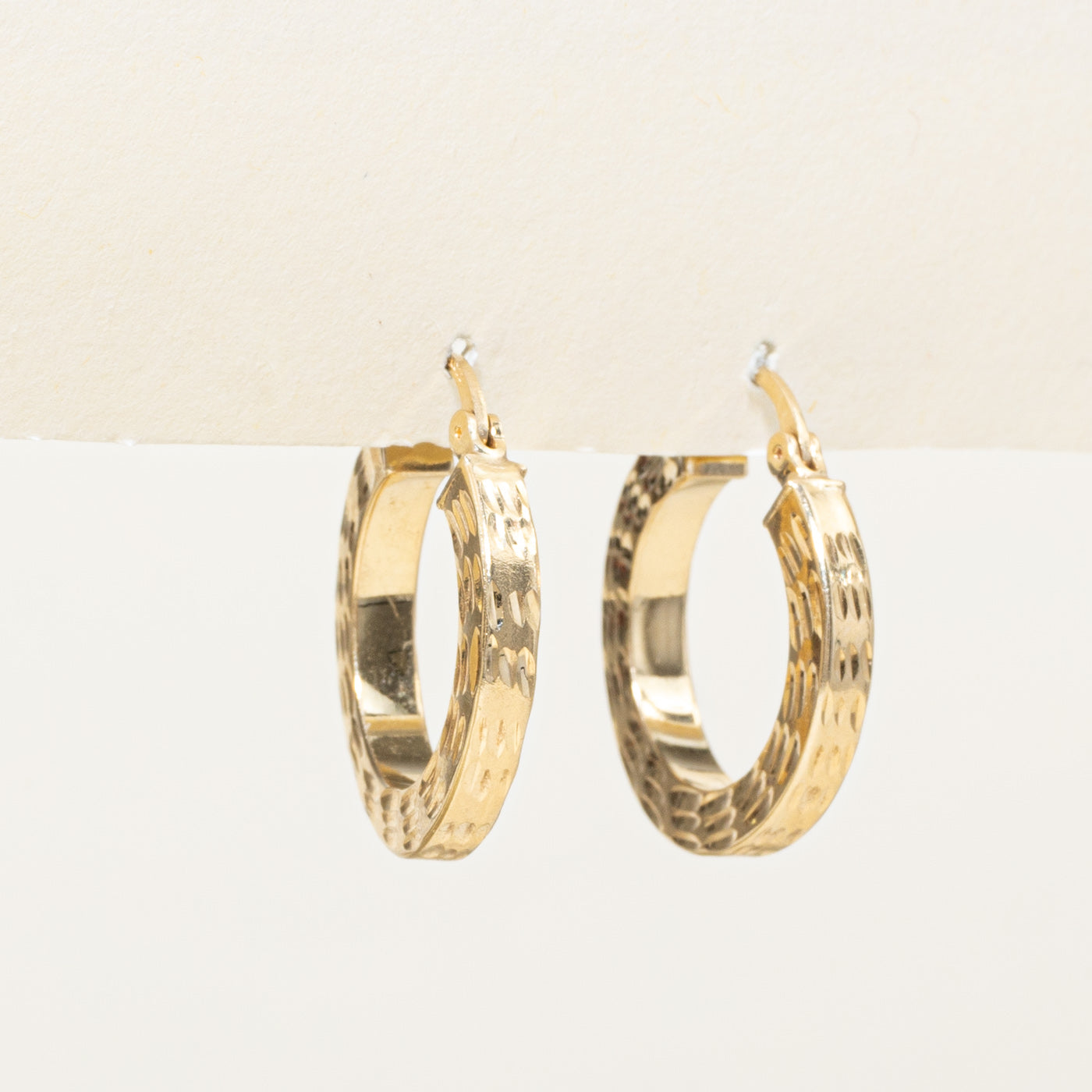 14k Yellow Gold Textured Hoop Earrings