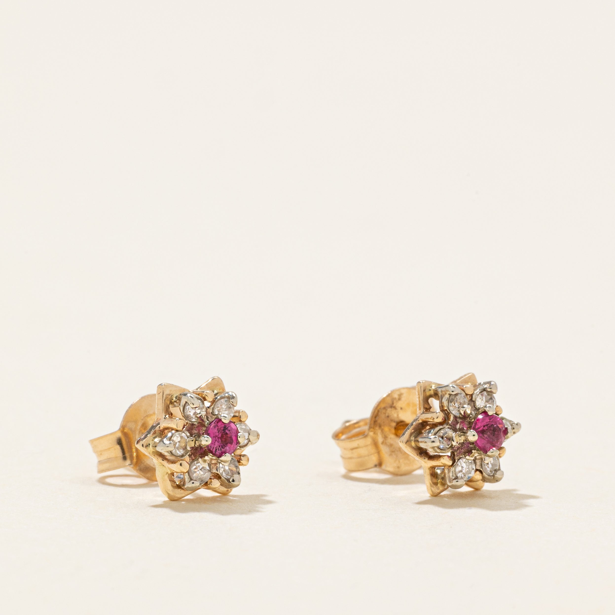 Ruby & Diamond Daisy Stud Earrings
