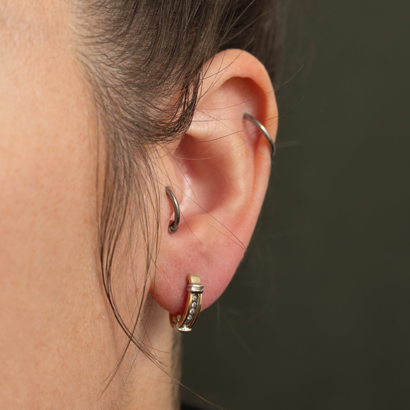 Two Tone Channel Set Huggie Earrings