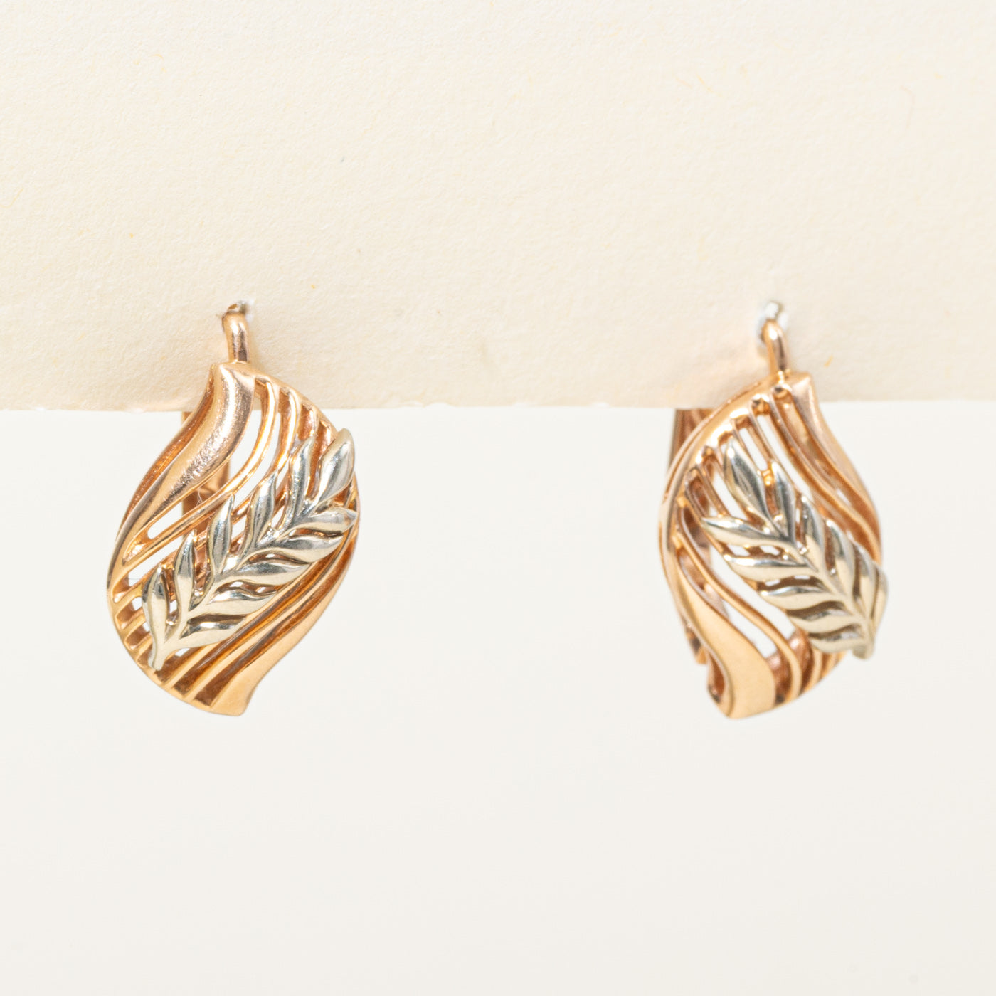 14k Rose & White Gold Leaf Earring