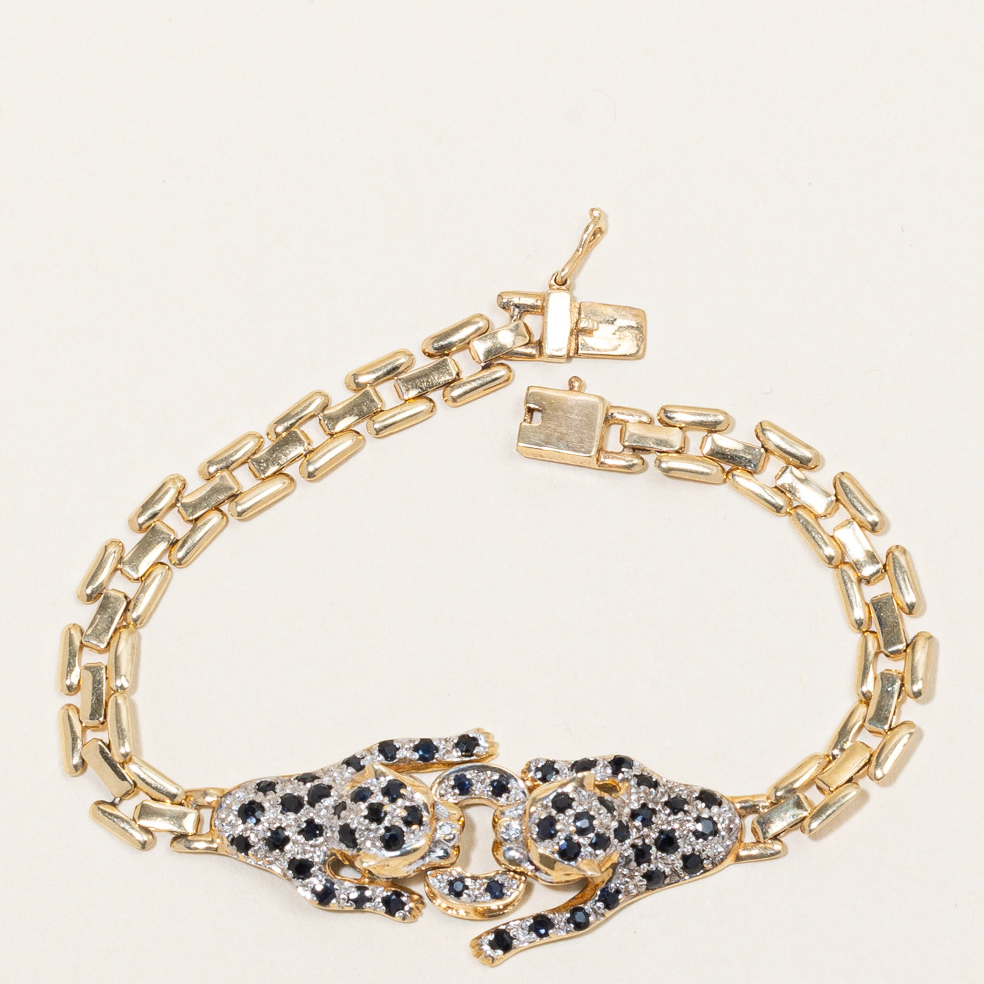 Sapphire & Diamond Panther Link Bracelet | 1.10ctw, 0.01ctw | 6