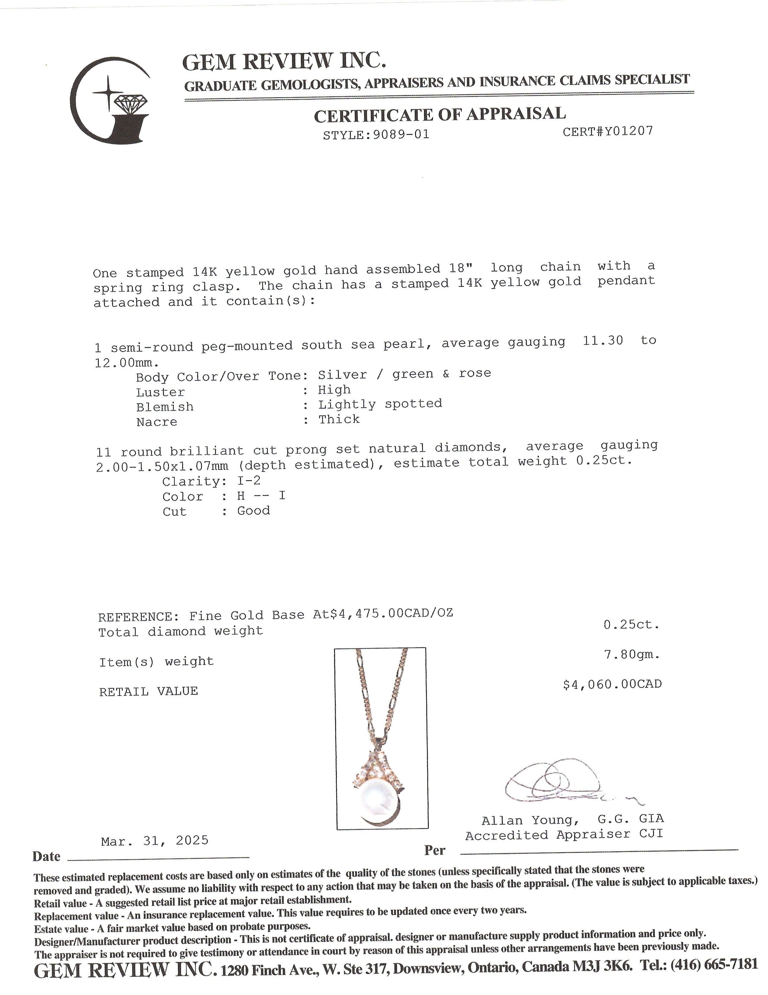 Collier de perles des mers du Sud et diamants | 11,30-12,00 mm, 0,25 ct | 43 cm 