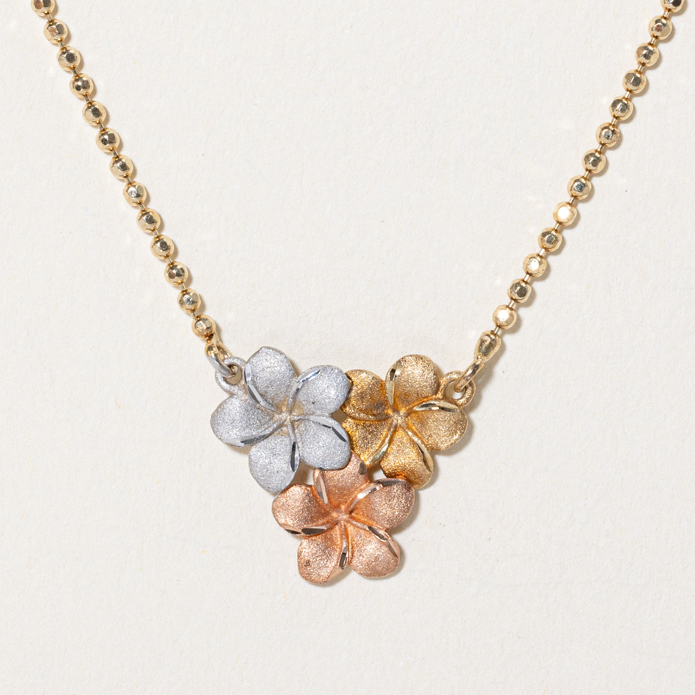 14k Tri Tone Gold Flower Pendant Necklace | 16" |