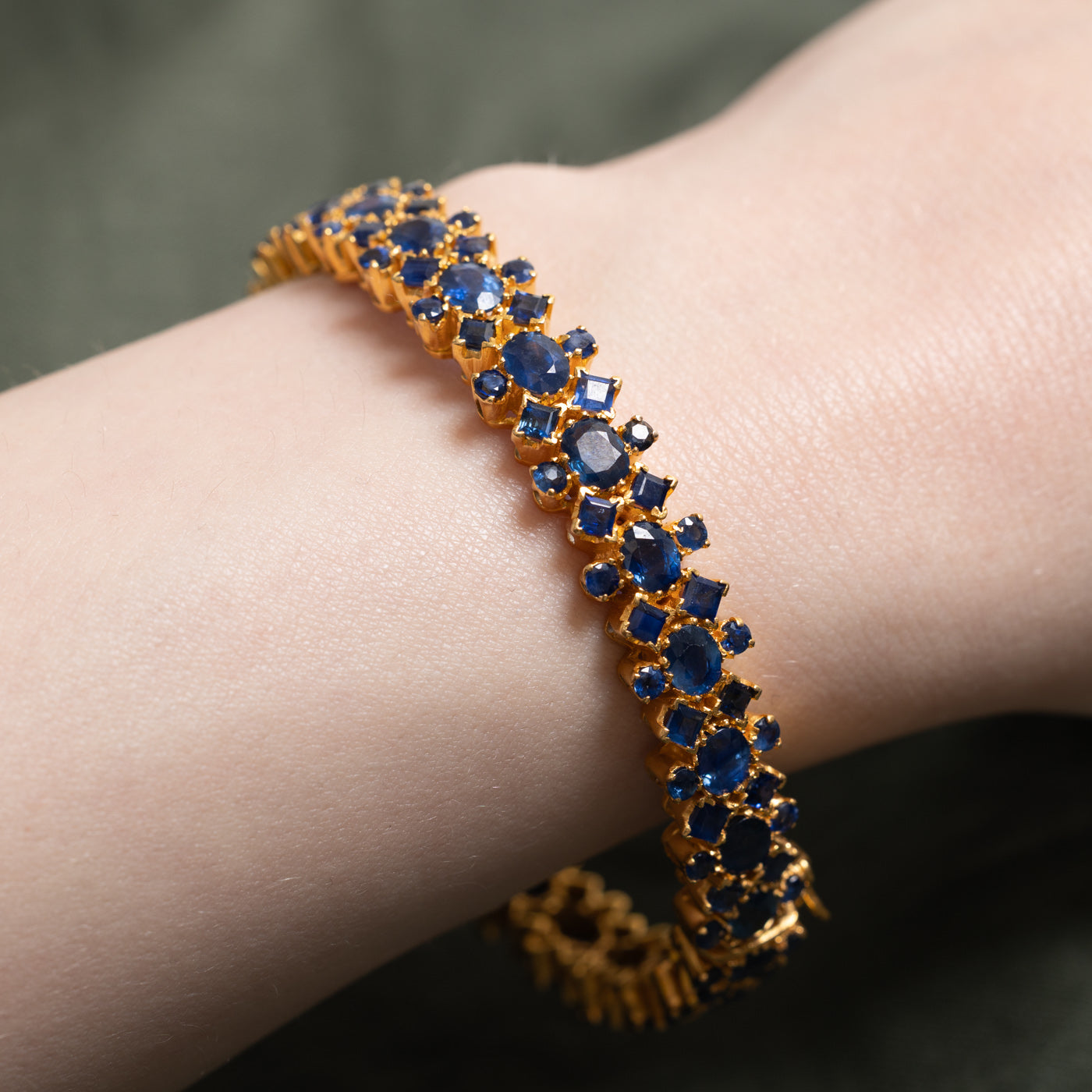 22k Unheated Mixed Cut Sapphire Bangle Bracelet | 18.52ctw