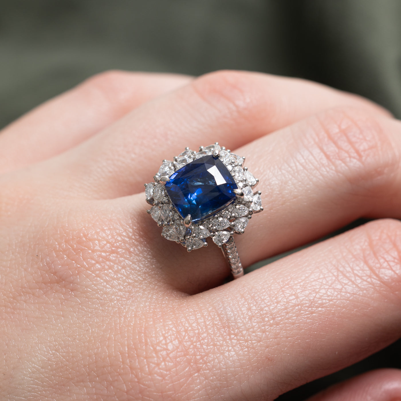 GRS Unheated Royal Blue Ceylon Sapphire & Diamond Ring | GRS 6.09ct, 2.10ctw | SZ 6.75