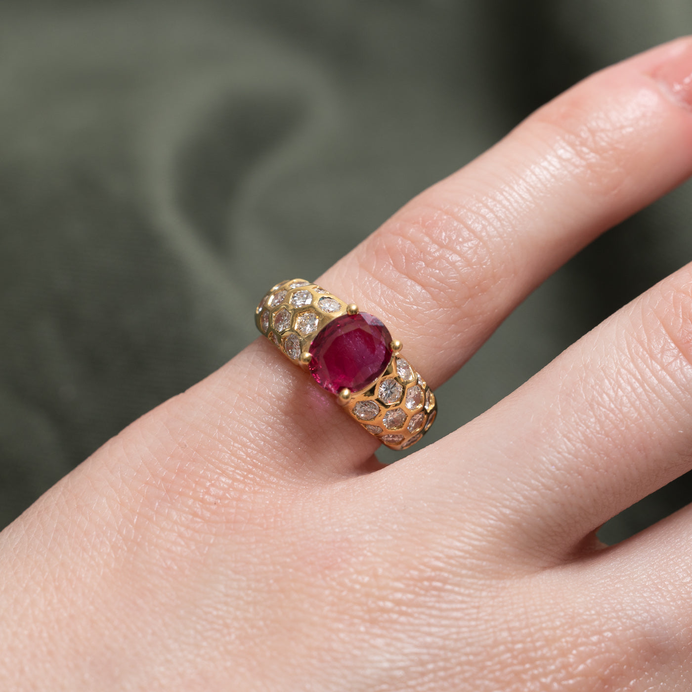 Bezel Set Ruby & Diamond Filigree Wide Ring | 0.06 ctw, SZ 7.5 |