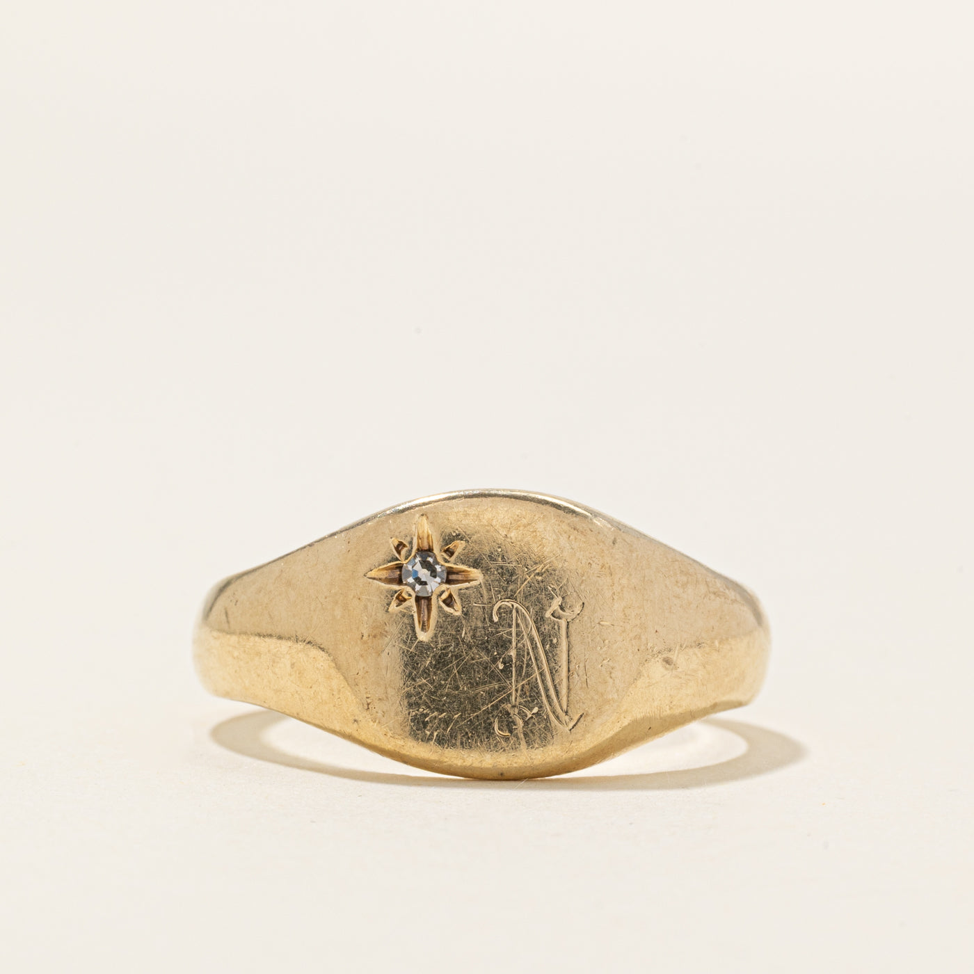 Star Set Diamond "N" Initial Signet Ring | SZ 11.25