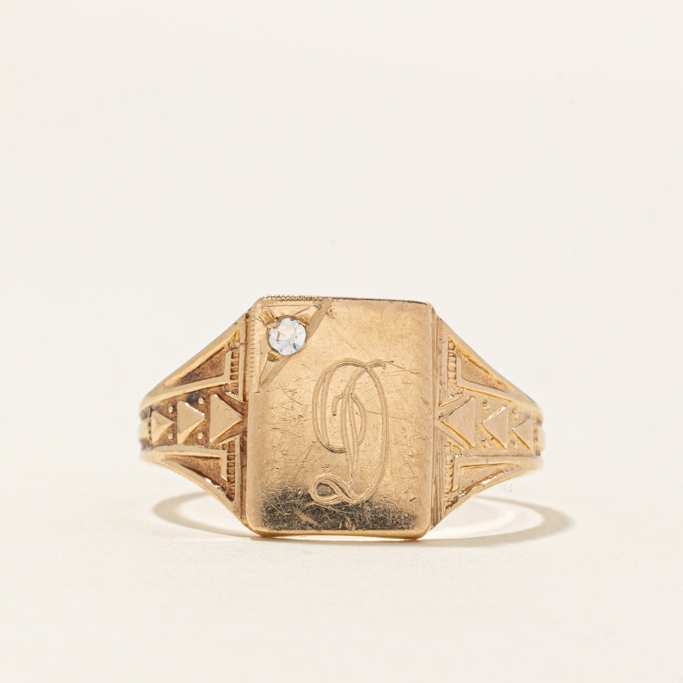 Diamond 'D' Initial Signet Ring | SZ 6
