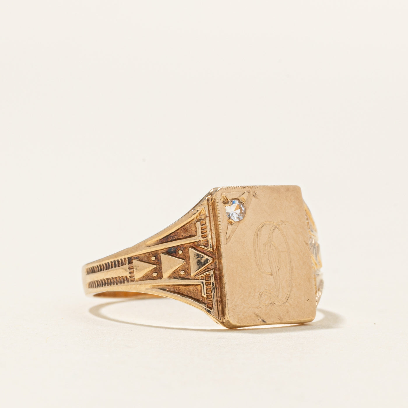 Diamond 'D' Initial Signet Ring | SZ 6
