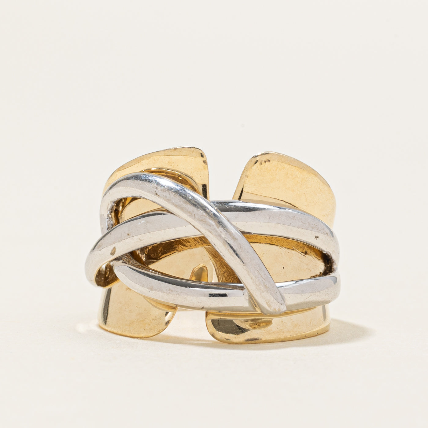 14k Yellow & White Gold Cross Over Ring | SZ 5.25