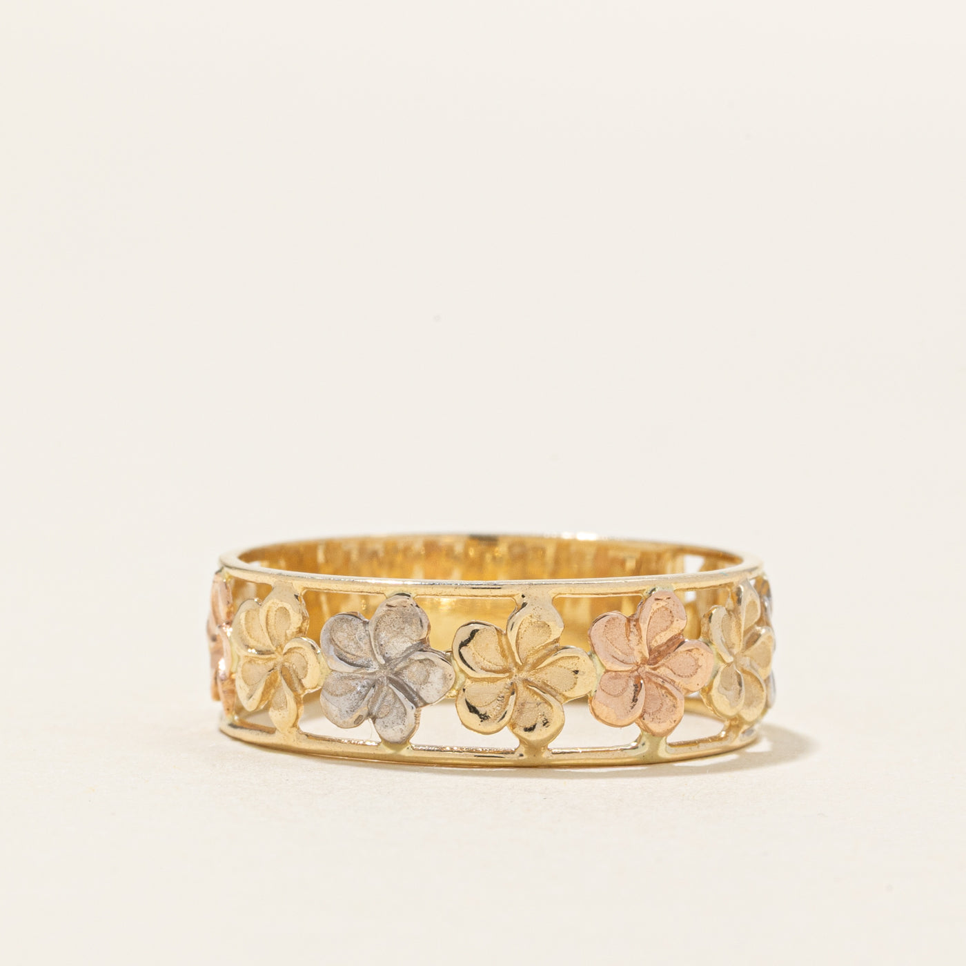 14k Tri Tone Gold Flower Band | SZ 9