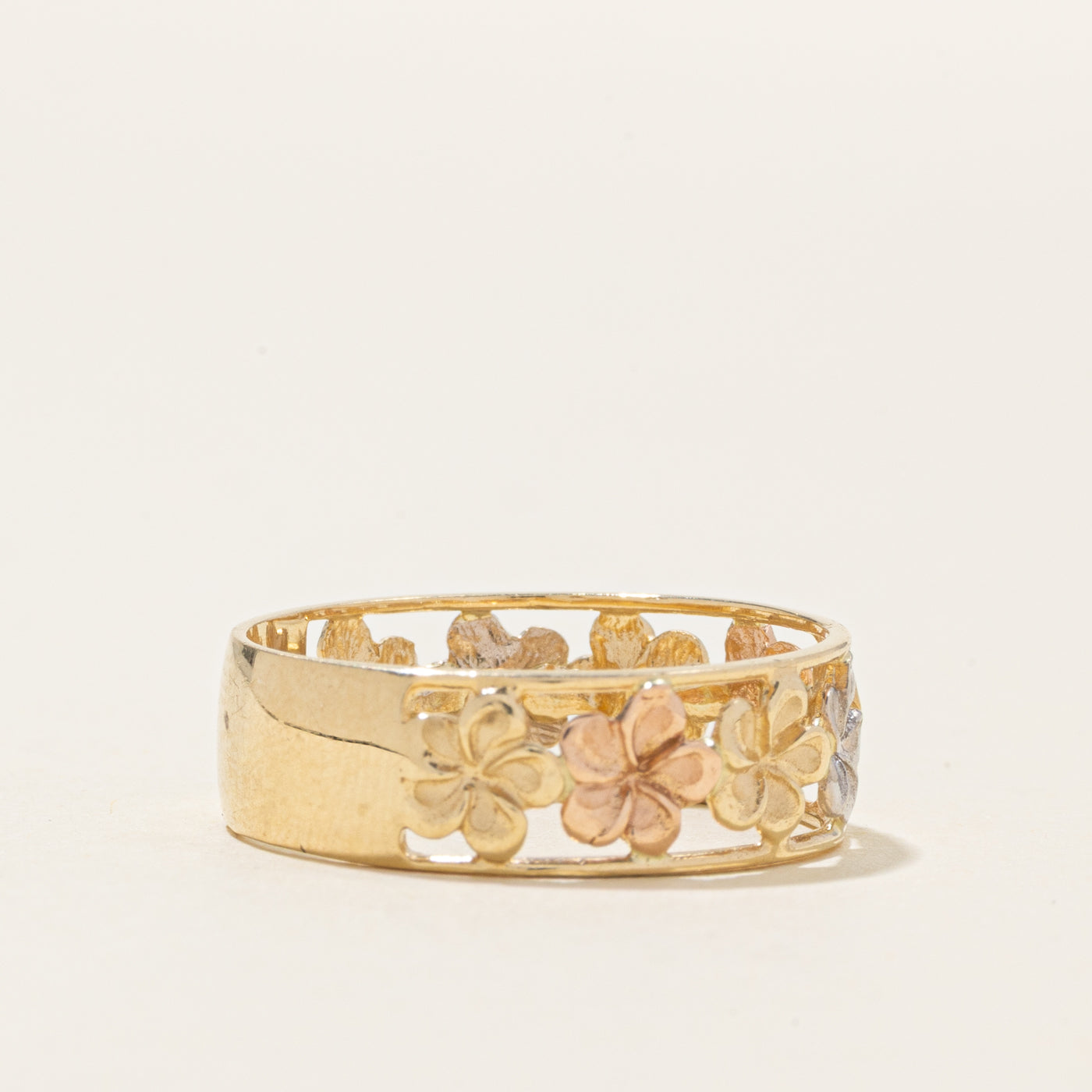 14k Tri Tone Gold Flower Band | SZ 9