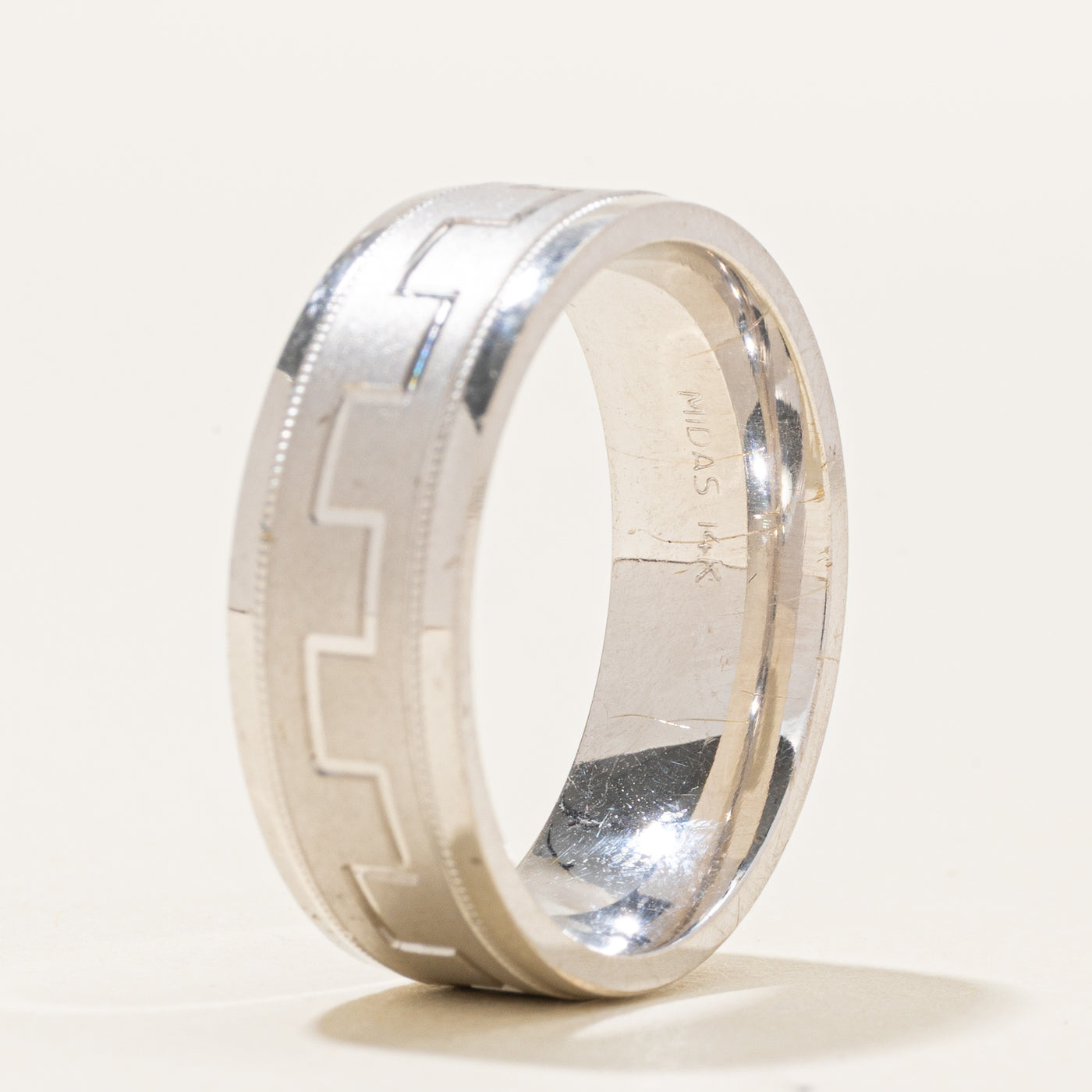 14k White Gold Textured Band | 7.65mm | SZ 10.25