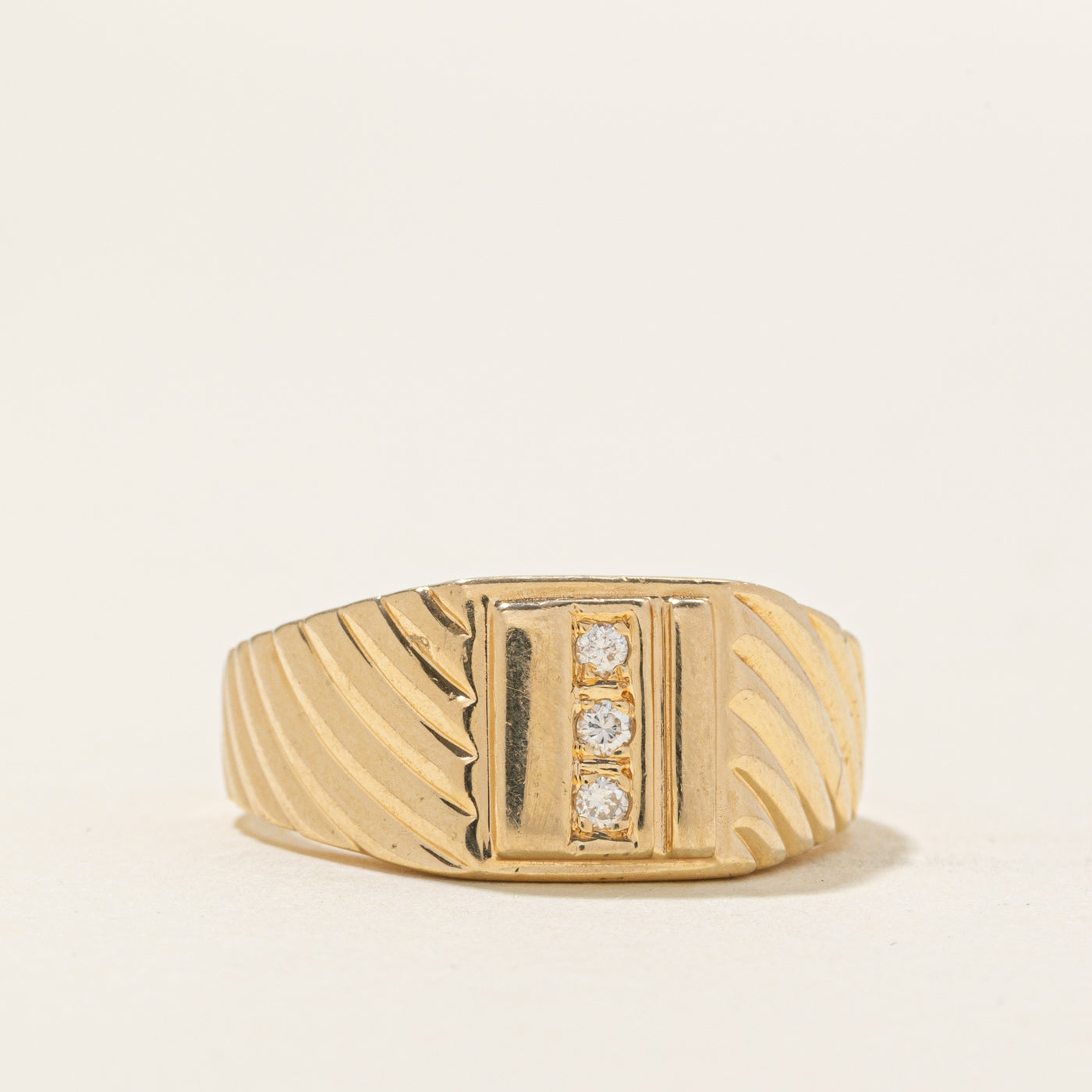 Diamond Geometric Grooved Signet Ring | SZ 8.75