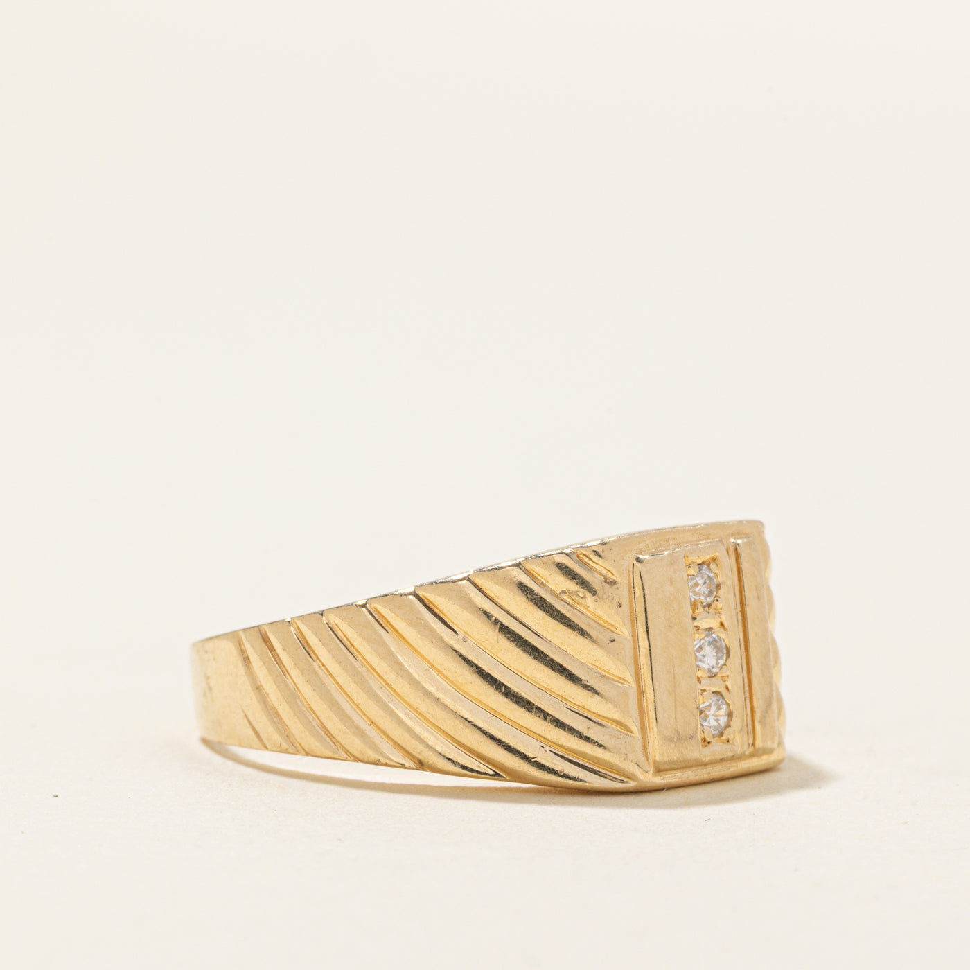 Diamond Geometric Grooved Signet Ring | SZ 8.75