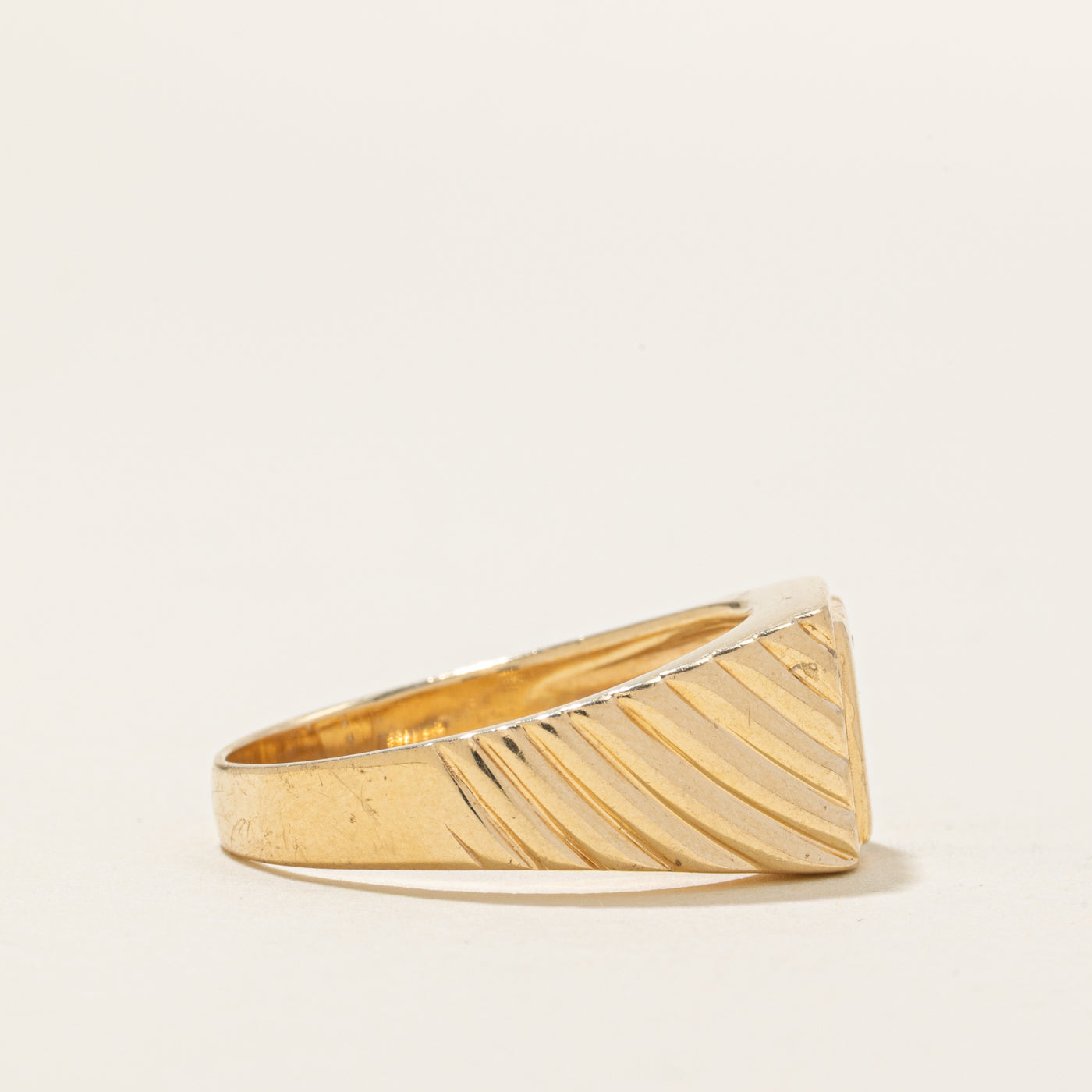 Diamond Geometric Grooved Signet Ring | SZ 8.75