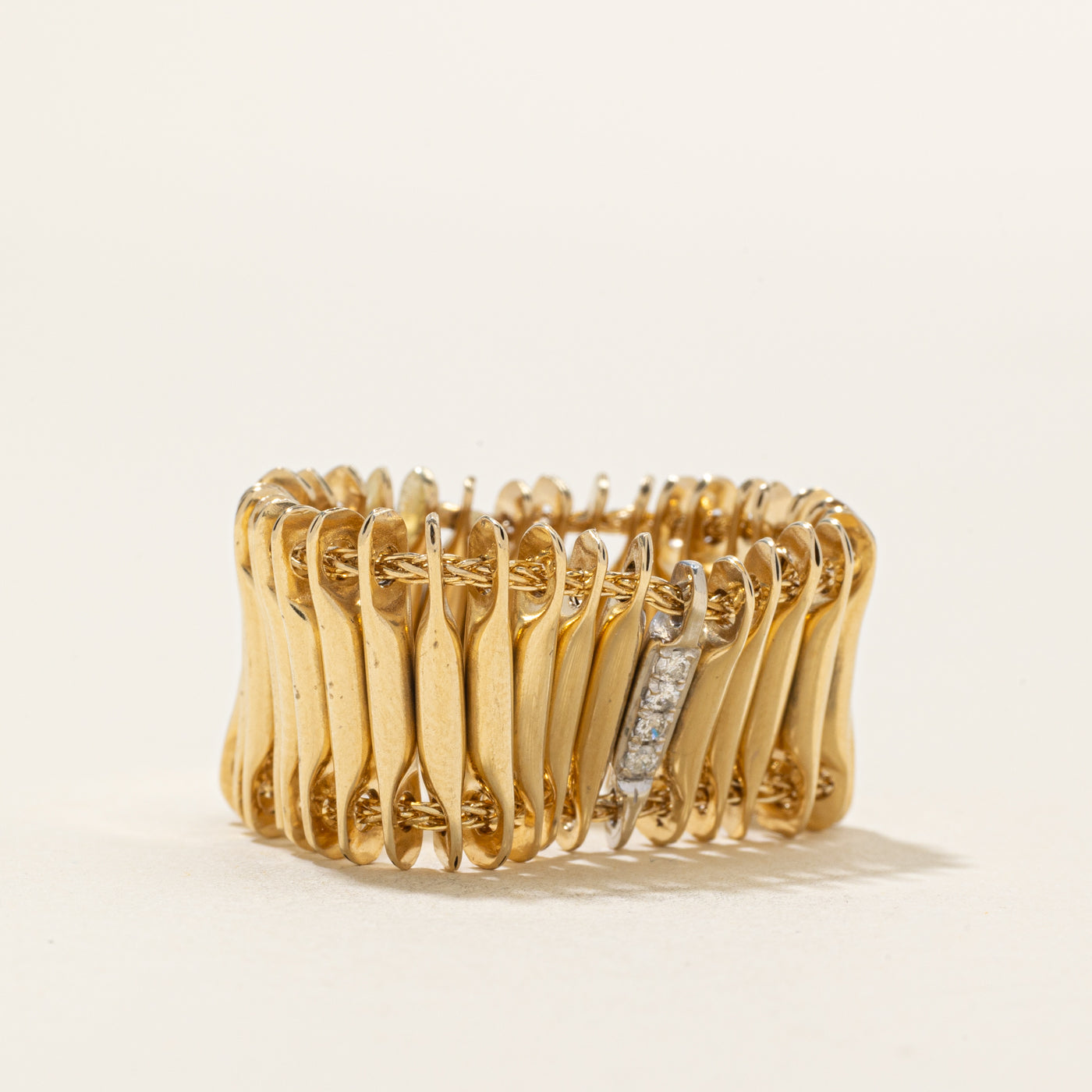 Yellow Gold Diamond Column Chain Ring | SZ 10.25