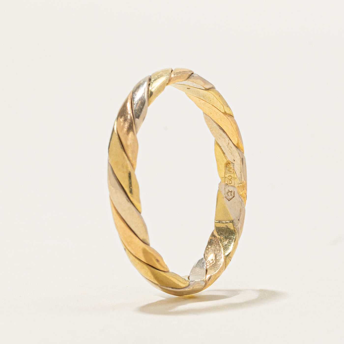 Post-1968 Italian 18k Tri Tone Gold Twisted Ring | SZ 6.5