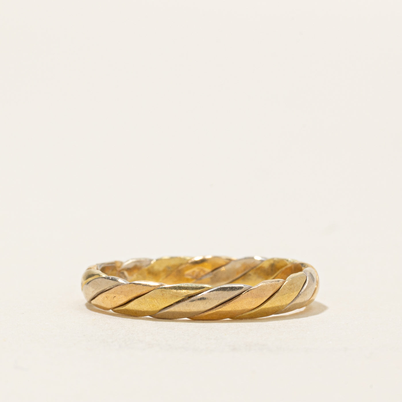 Post-1968 Italian 18k Tri Tone Gold Twisted Ring | SZ 6.5
