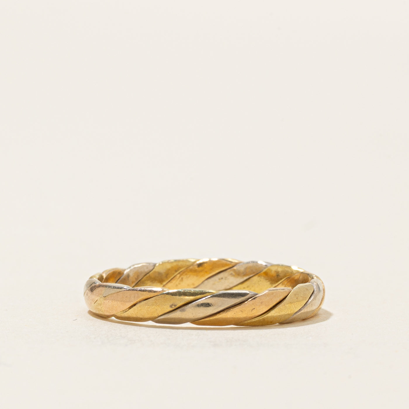 Post-1968 Italian 18k Tri Tone Gold Twisted Ring | SZ 6.5