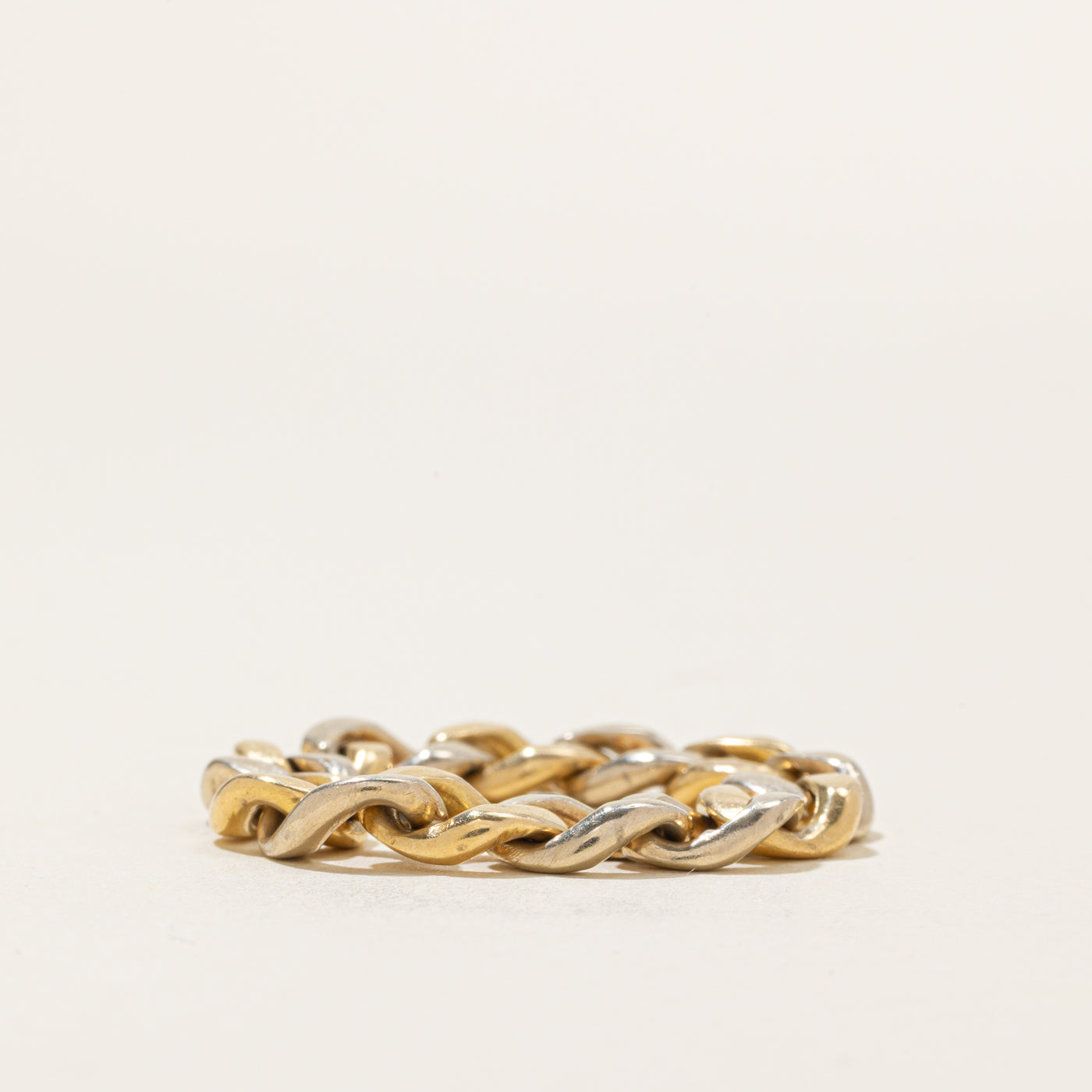 18k Yellow & White Gold Curb Link Chain Ring | SZ 11.5