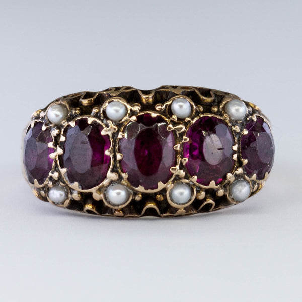 Victorian Garnet & Pearl Ring | 1.20ctw | SZ 5.75 |