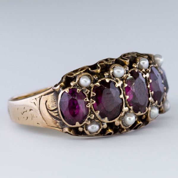 Victorian Garnet & Pearl Ring | 1.20ctw | SZ 5.75 |