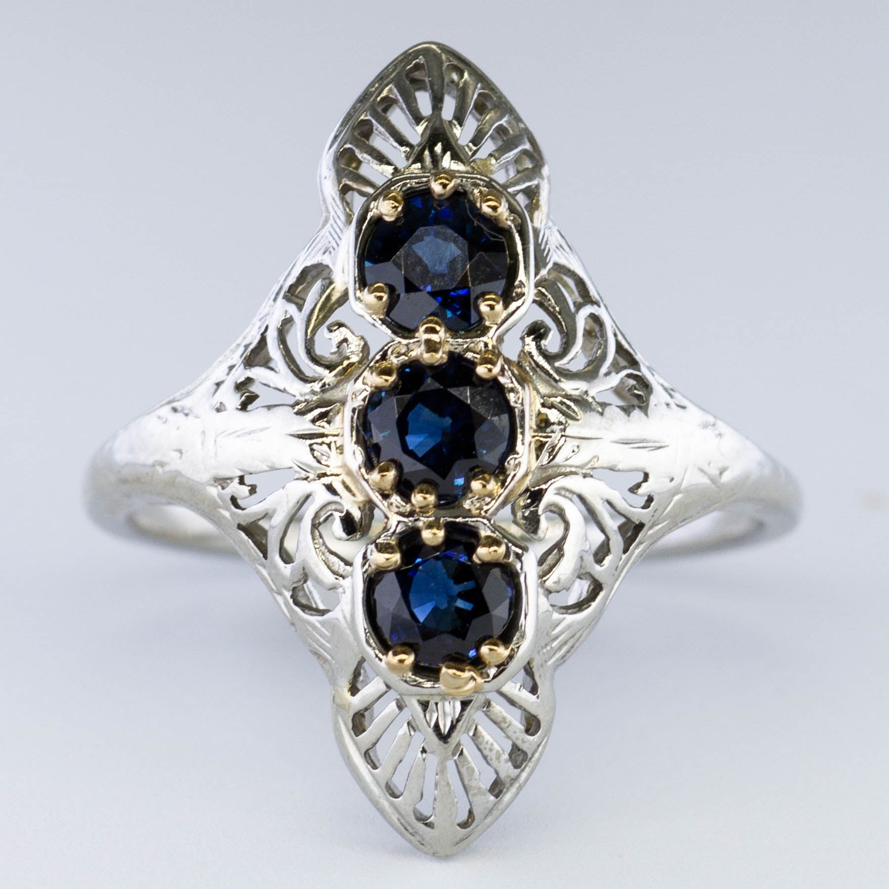 Art Deco Sapphire Navette Ring | SZ 7 |