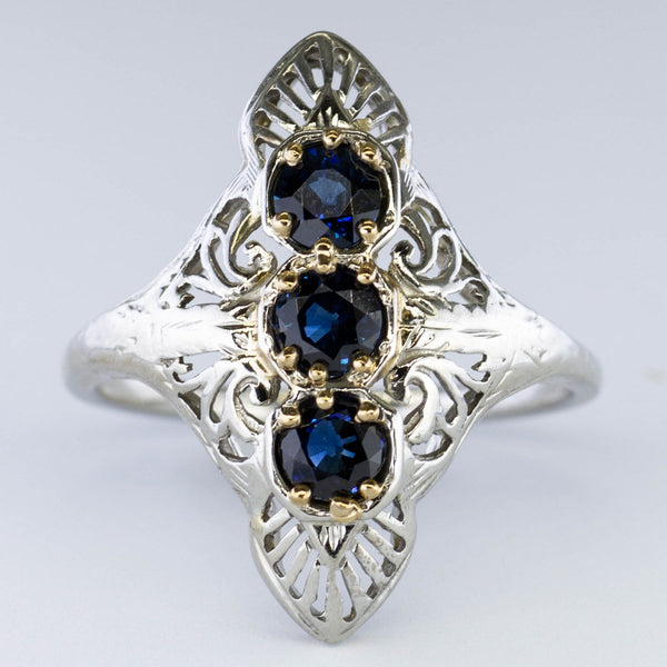 Art Deco Sapphire Navette Ring | SZ 7 |