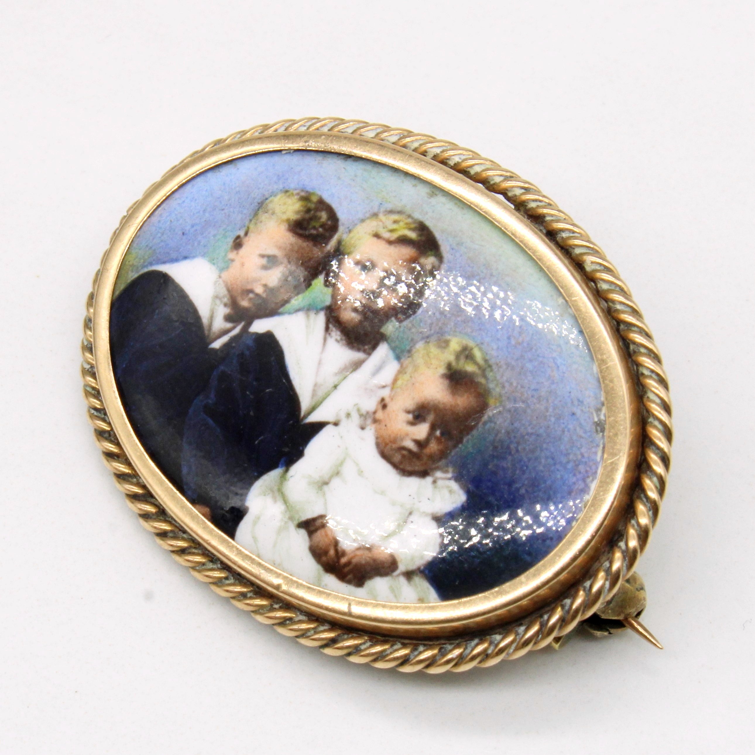 Hand Painted Portrait Brooch 14k