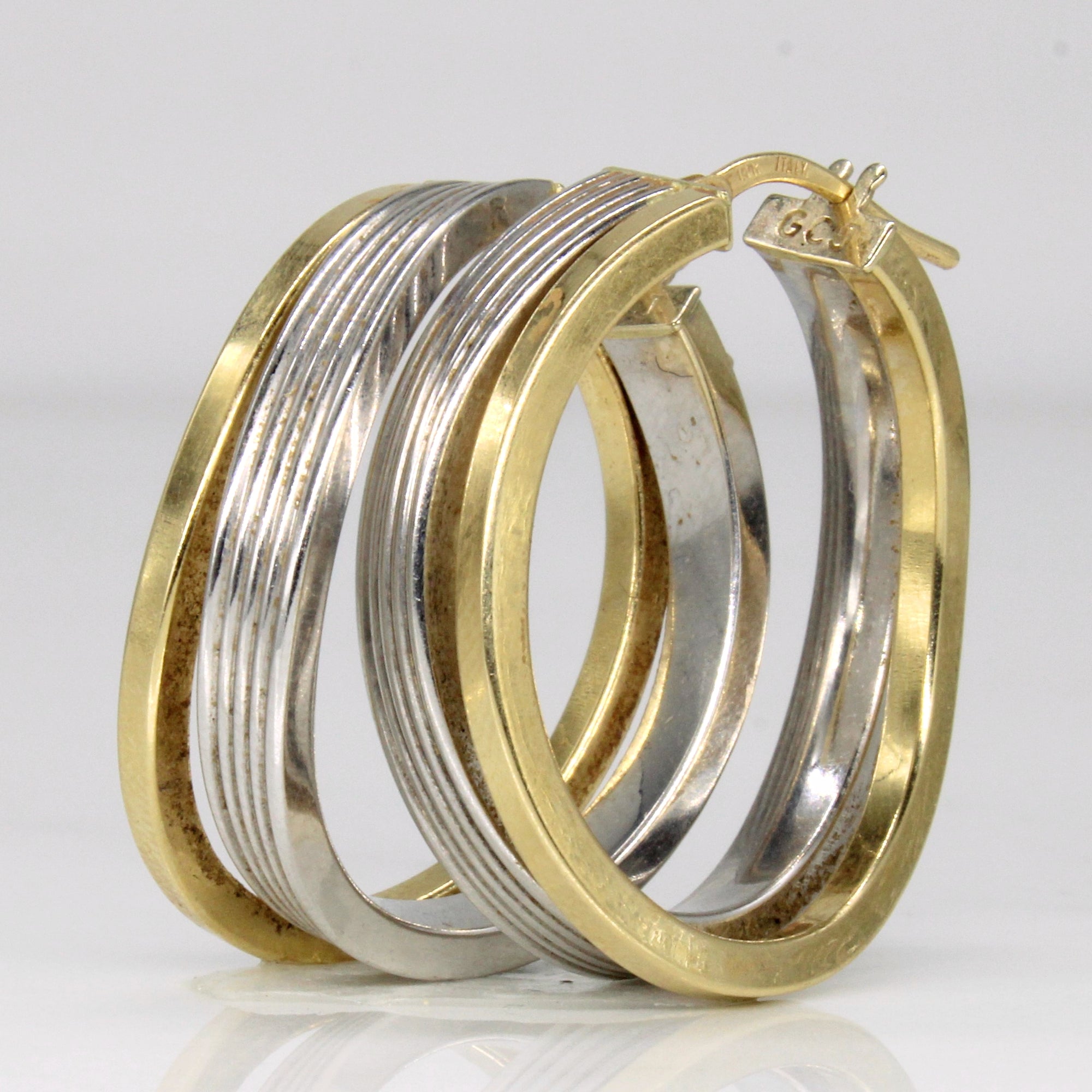 LeCalla 925 Sterling Silver 14K Gold-Plated Two-Tone Oval Hoop Earrings – 35mm – Women's
