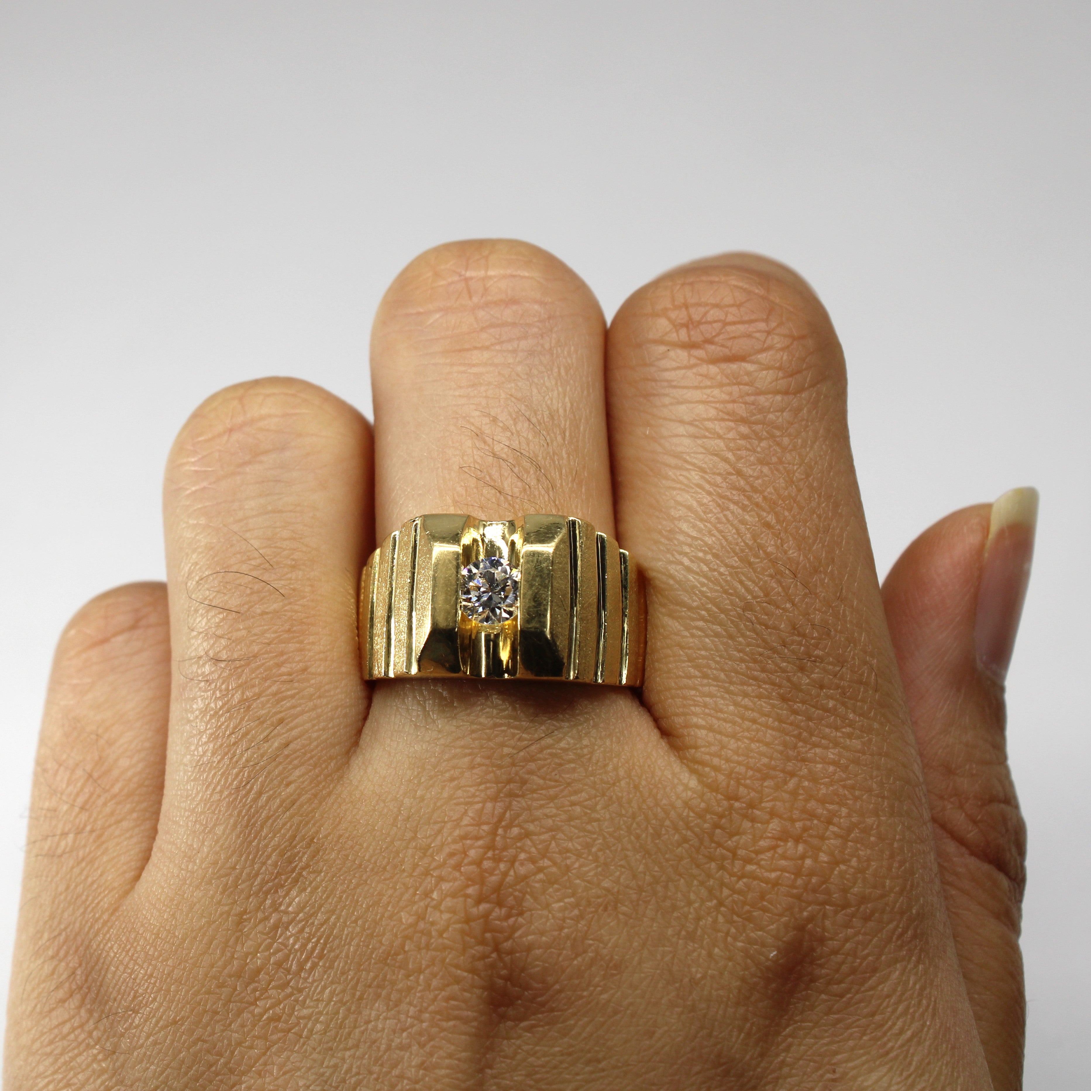 Retro 18k Structural Design Diamond Textured Ring | 0.43ct VVS2/VS1 G | SZ 8.75 |