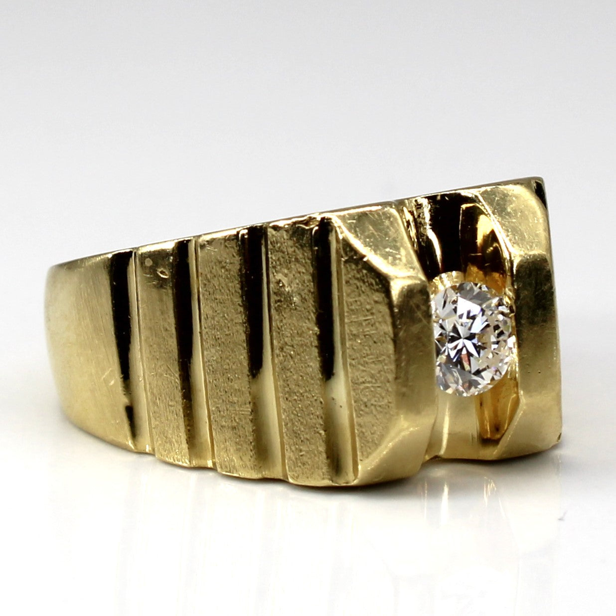 Retro 18k Structural Design Diamond Textured Ring | 0.43ct VVS2/VS1 G | SZ 8.75 |