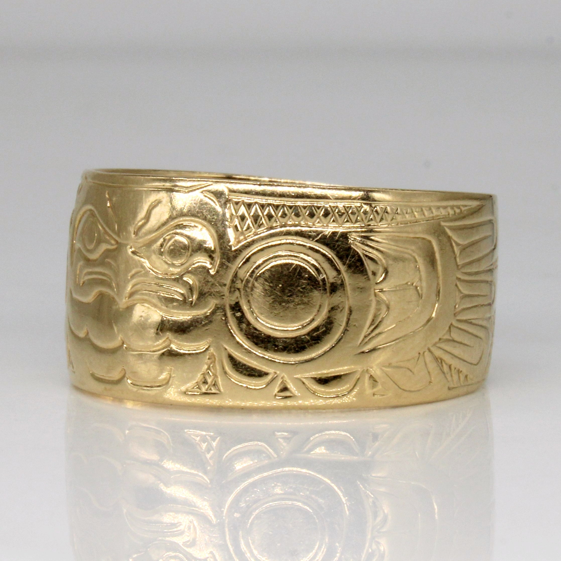 18k Yellow Gold Indigenous Art Ring | SZ 15 |