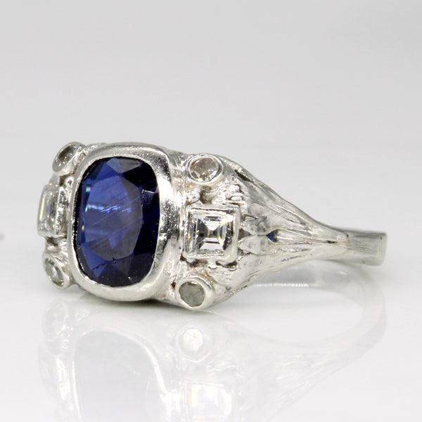 Sapphire & Diamond Vintage Style Ring | 1.75ct, 0.12ctw | SZ 4.5 |