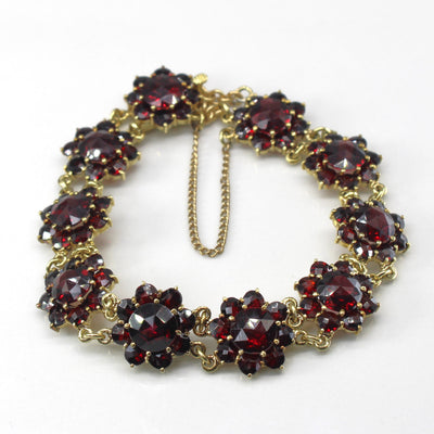 Victorian Birks Rose Cut Cluster Set Garnet Bracelet | 7.5