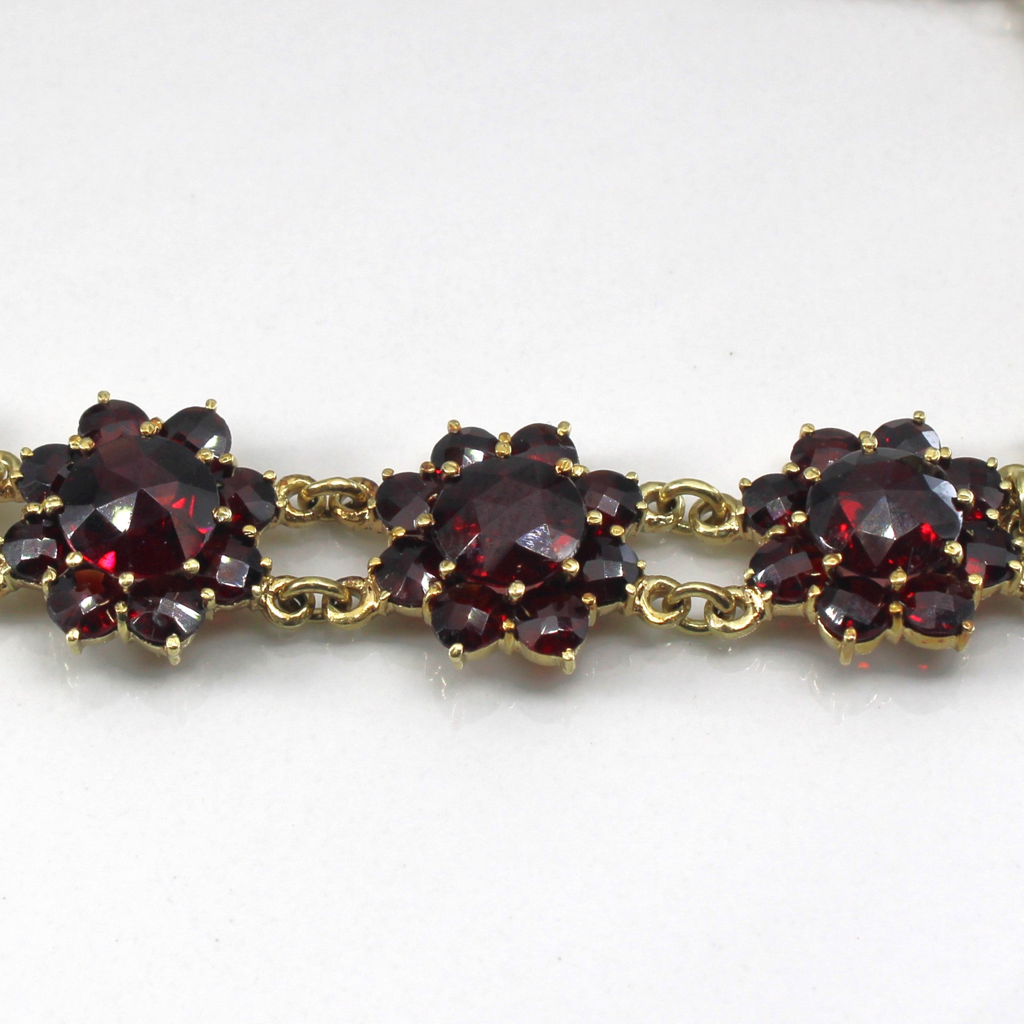 Victorian Birks Rose Cut Cluster Set Garnet Bracelet | 7.5"|