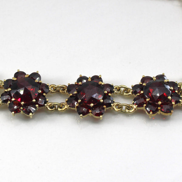 Victorian Birks Rose Cut Cluster Set Garnet Bracelet | 7.5