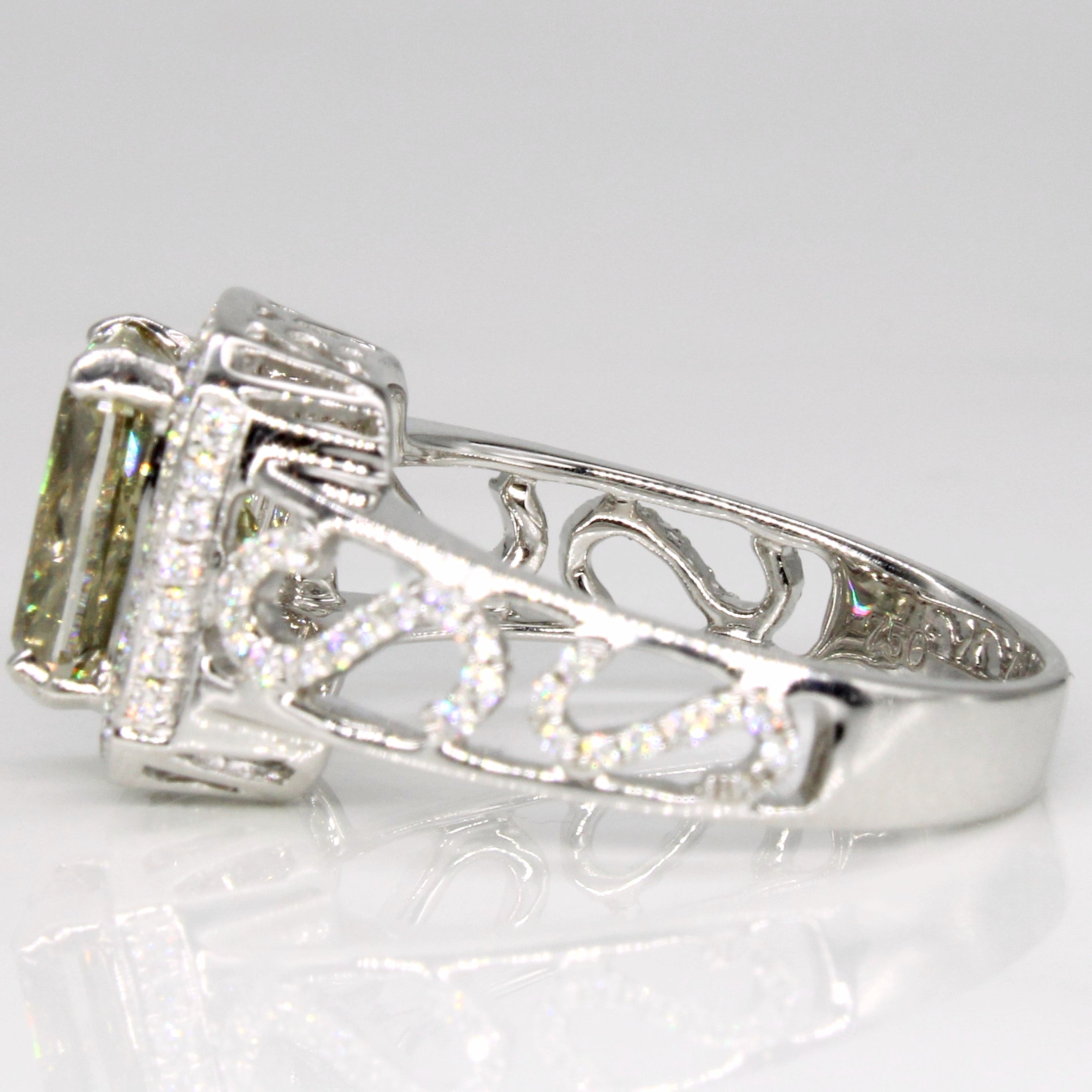 Bague halo en or 18 carats avec diamants jaune-verdâtre | 2,90 ct | Taille 6,5 | 