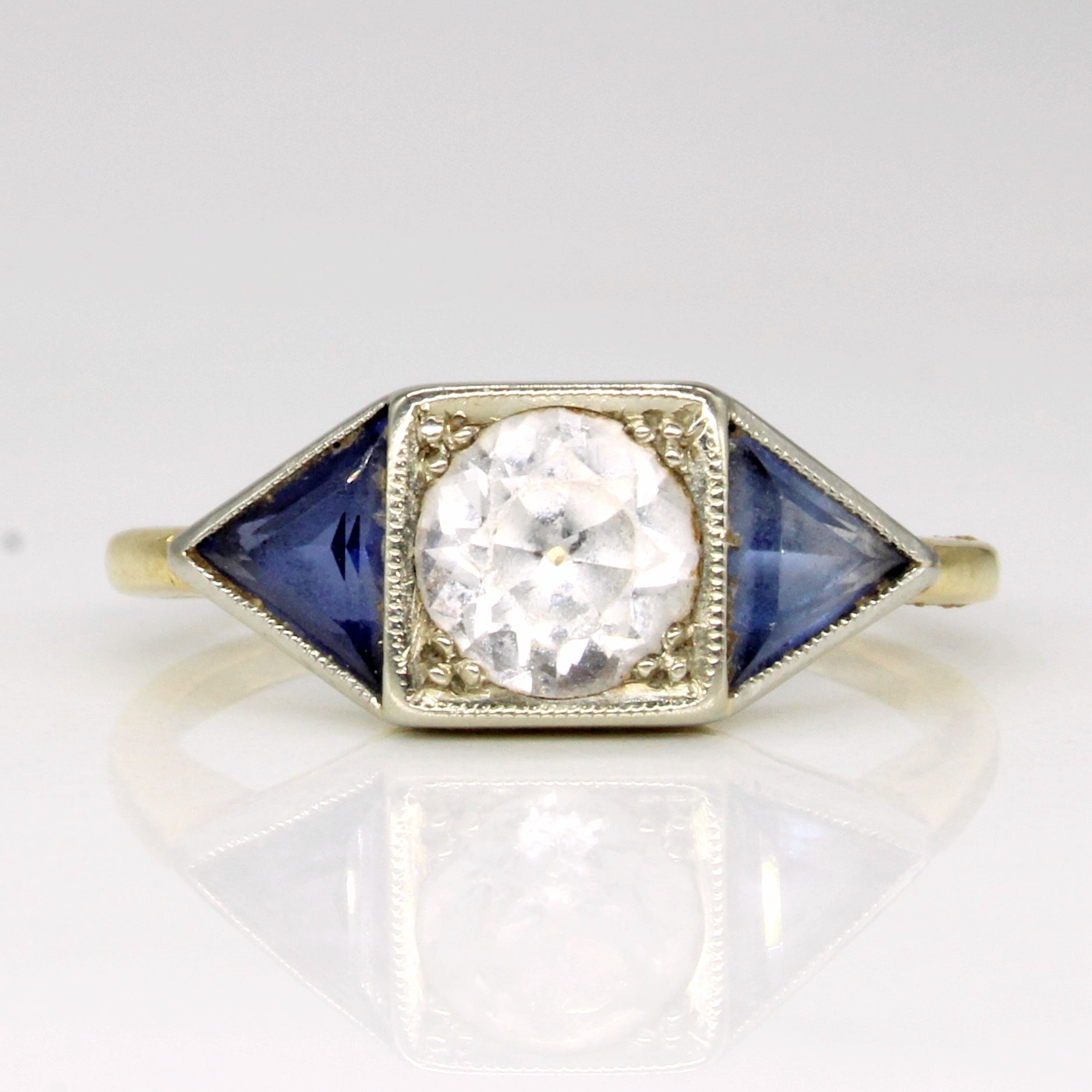 Bague vintage en saphir synthétique | 1,45 ct | Taille 4,25 | 