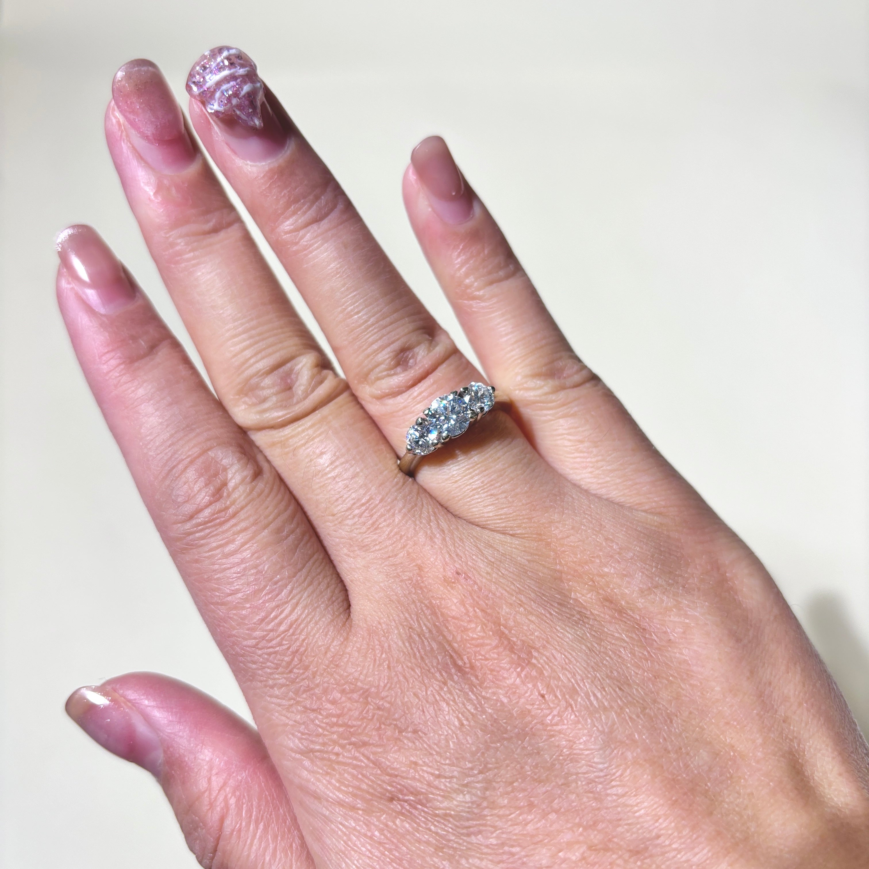 14K White Gold Three Stone Diamond Engagement Ring | 1.50ctw | SZ 5.75