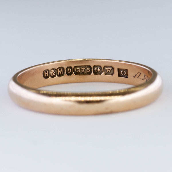 1946 Hallmarked 9k Yellow Gold Wedding Band with WWII unity mark | SZ 7.5 |